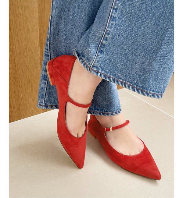  「《追加》ポインテッドワンストラップフラット」|その他|レッド