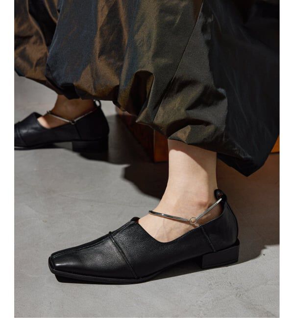 GRISE「《追加》GRISEレザースクエアクロスシームアンクルフラット」|その他|ブラック A