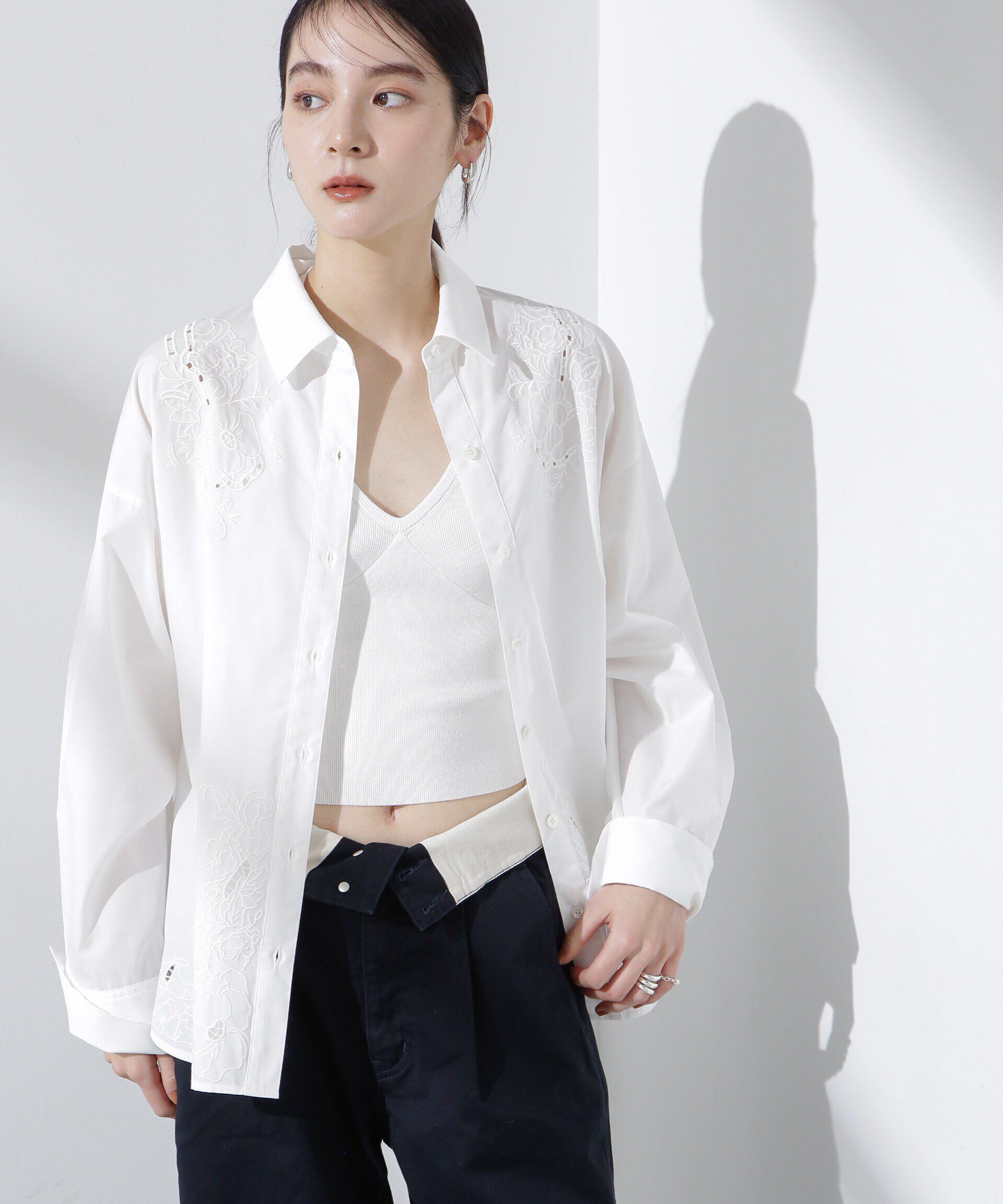 nano･universe「カットワークレースオーバーサイズシャツ」|シャツ・ブラウス|