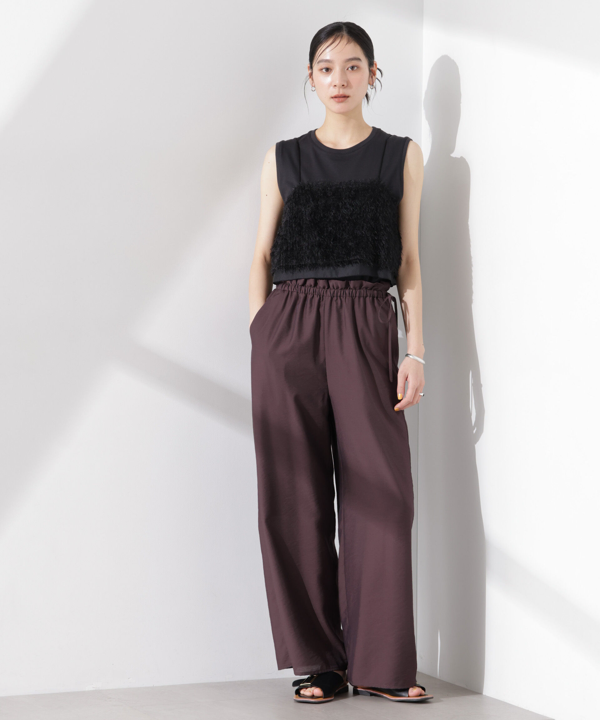 nano･universe「フリルワイドイージーパンツ（セットアップ可）」|チノ|