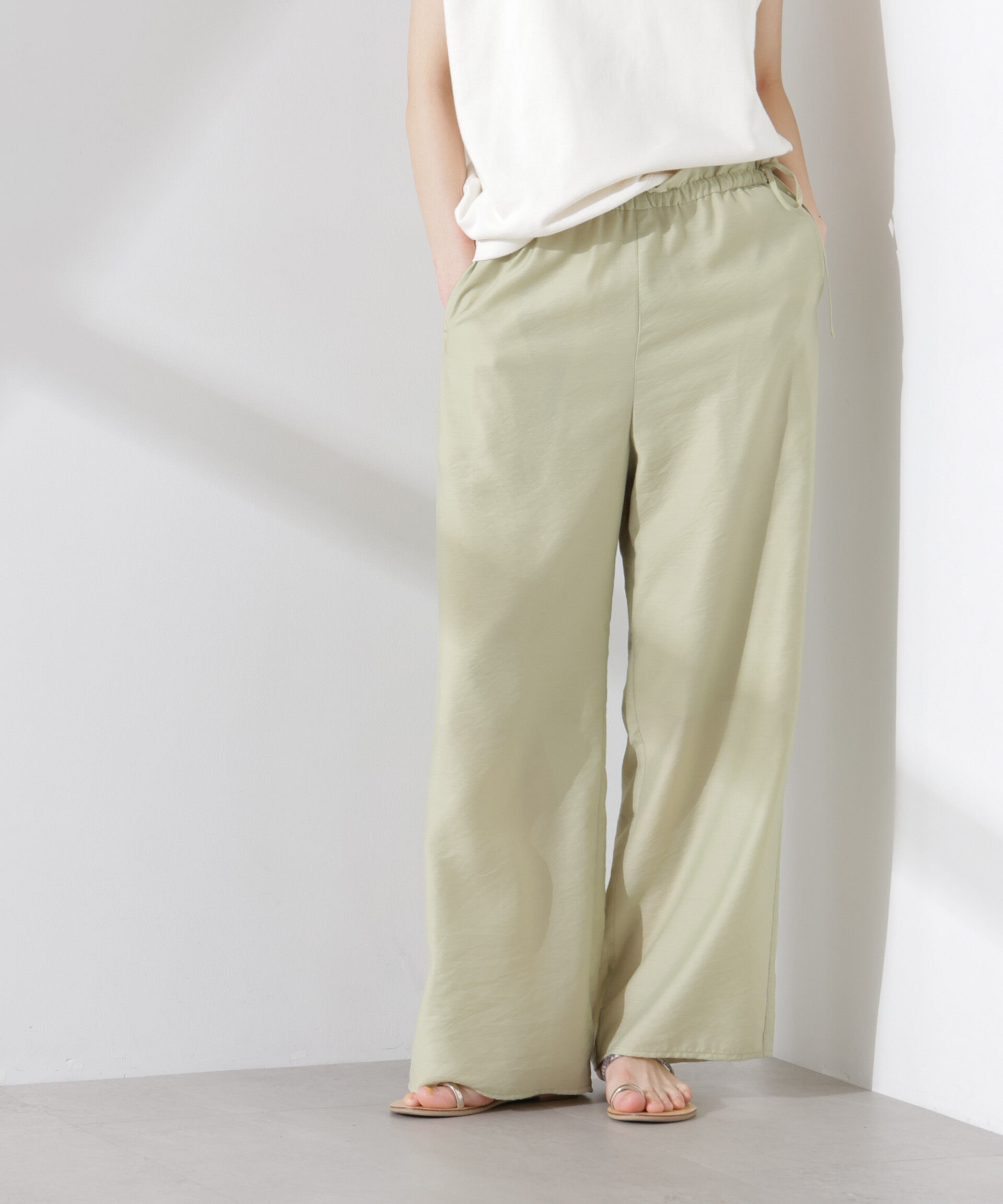 nano･universe「フリルワイドイージーパンツ（セットアップ可）」|チノ|イエロー