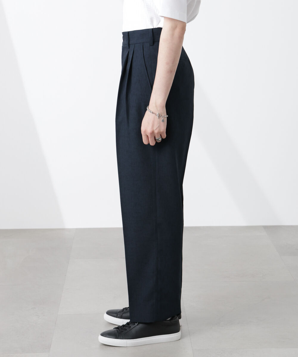 nano･universe「テックリネンリラックスタックテーパードパンツ」|チノ|