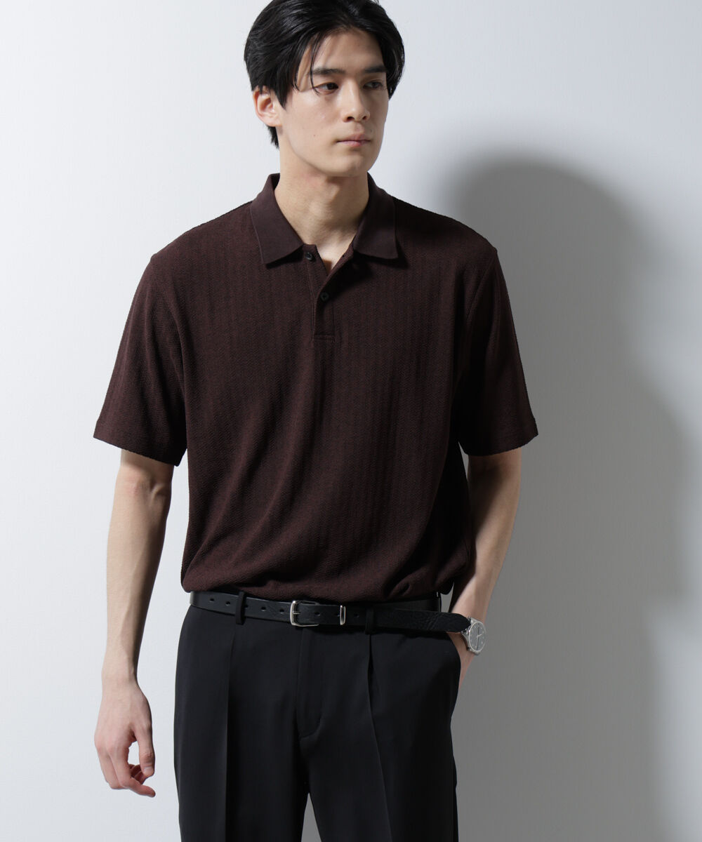 nano･universe「｢Damerino｣ヘリンボンポロシャツ/防シワ・吸水速乾・UVカット」|Tシャツ・カットソー|