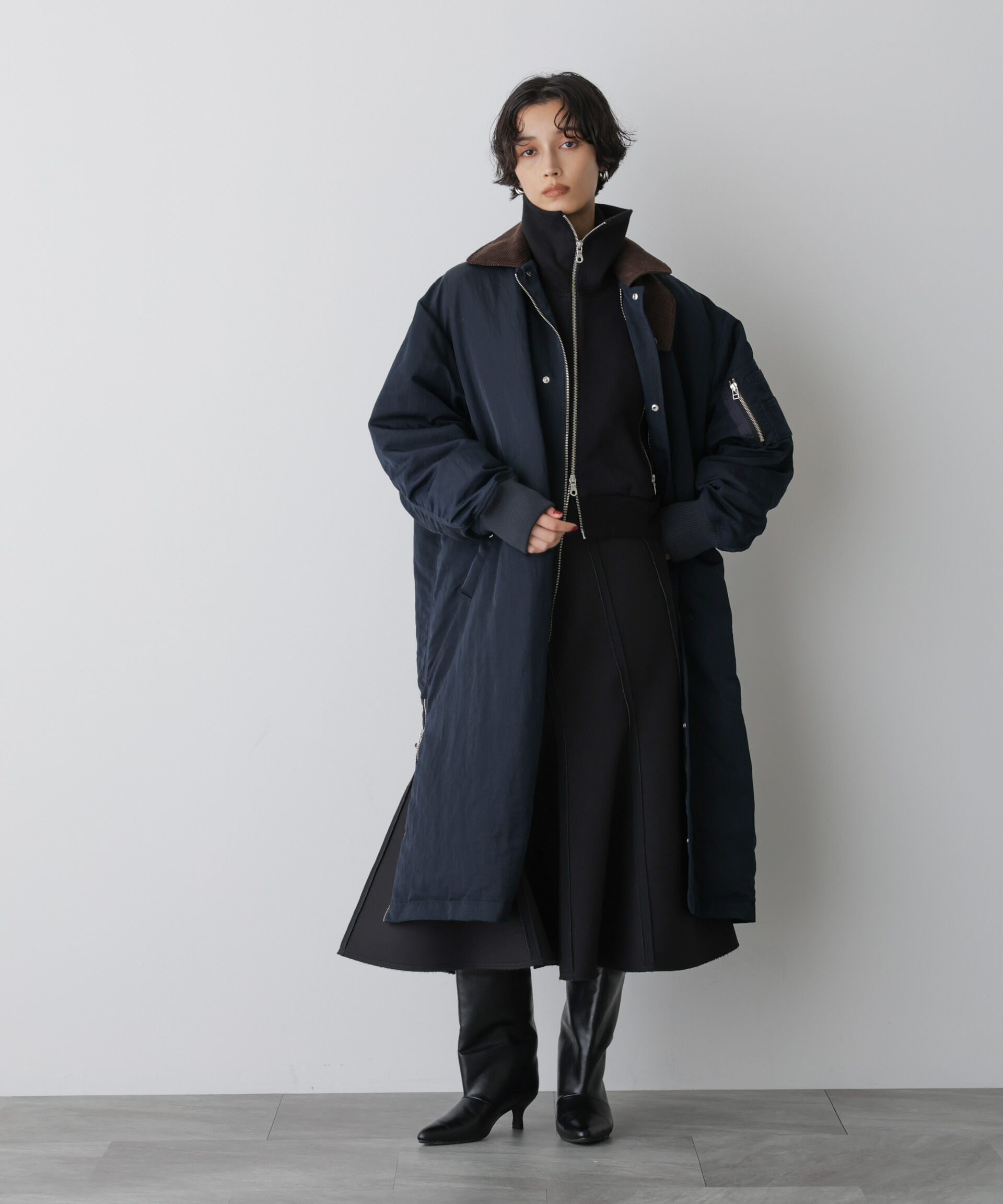 nano･universe「「STEVELOUR」「西川ダウン(R)」ミリタリーロングコート」|ダウン|ネイビー