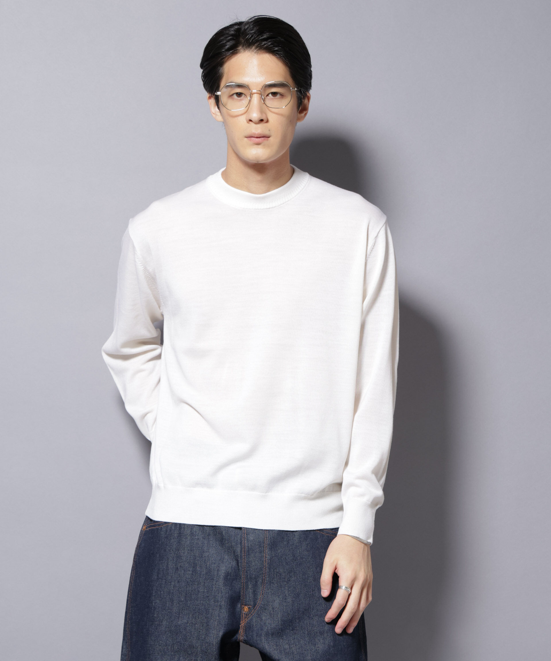 nano･universe「「毛玉レスニット」ファインゲージクルーネック」|ニット・セーター|オフホワイト1