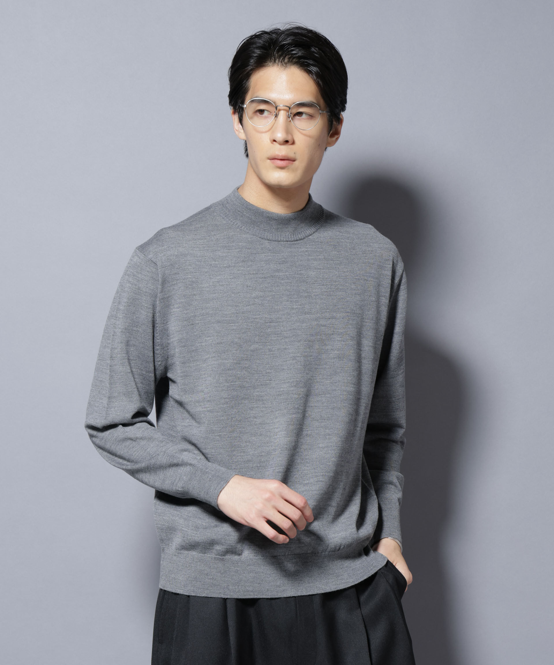 nano･universe「「毛玉レスニット」ファインゲージモックネック」|ニット・セーター|トップグレー4