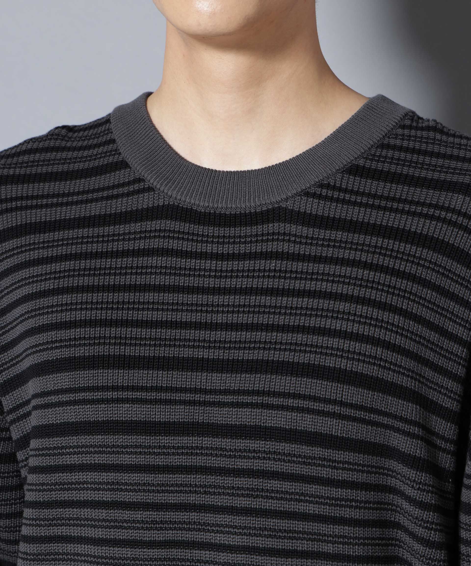 nano･universe「マーセライズコットン 畦ボーダークルーネックニット」|ニット・セーター|