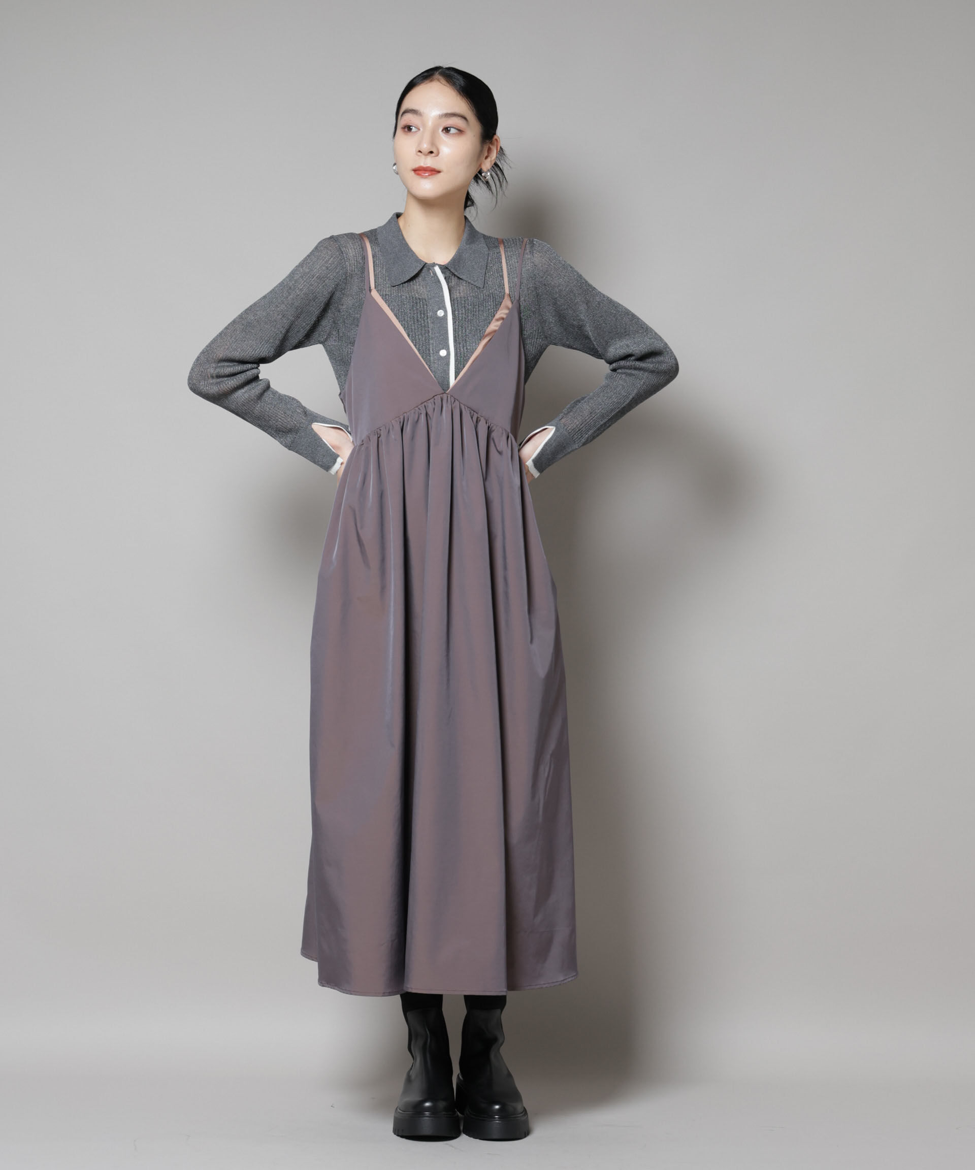 nano･universe「バイカラーシアーリブ衿付きカーディガン」|ニット・セーター|