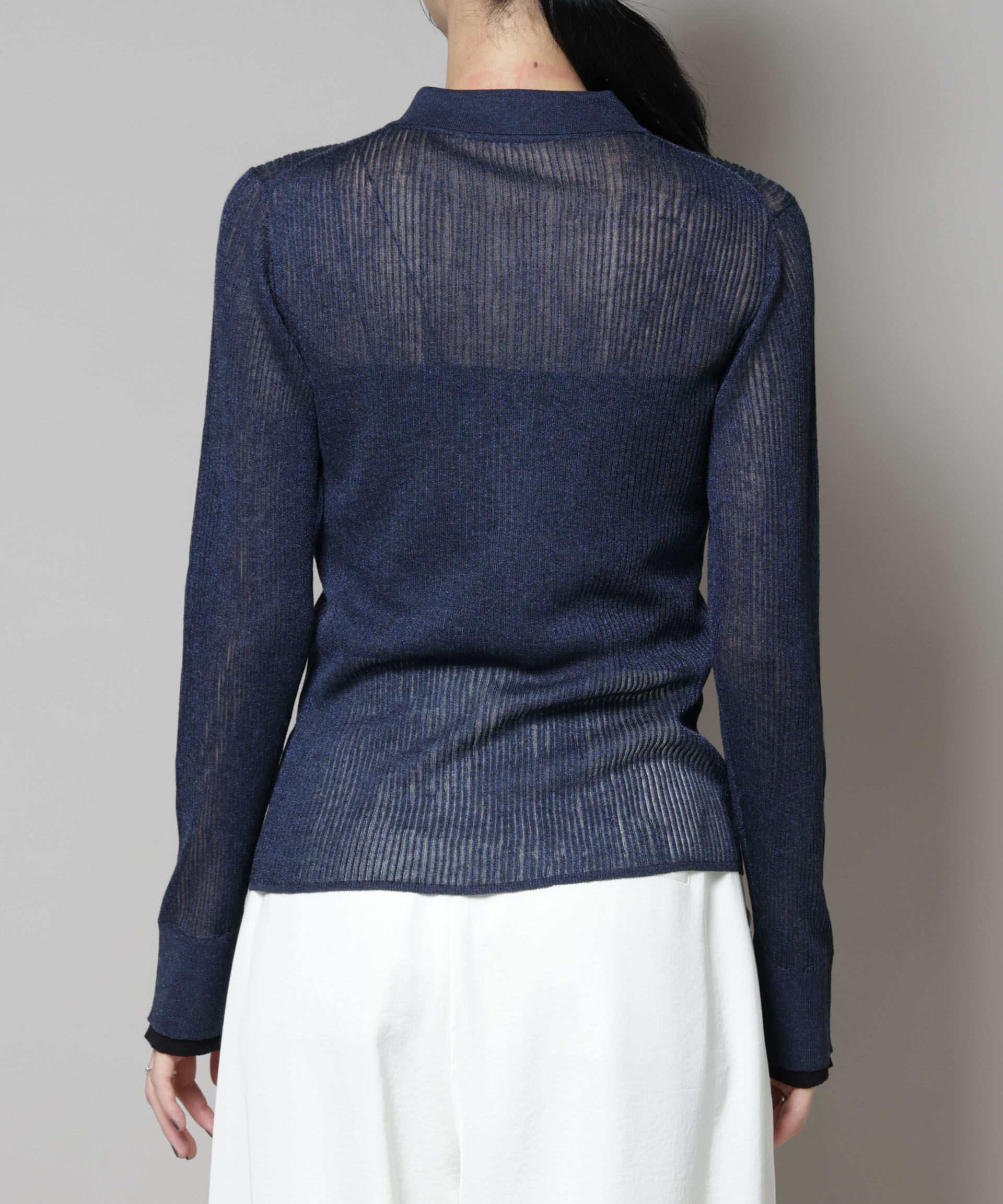 nano･universe「バイカラーシアーリブ衿付きカーディガン」|ニット・セーター|