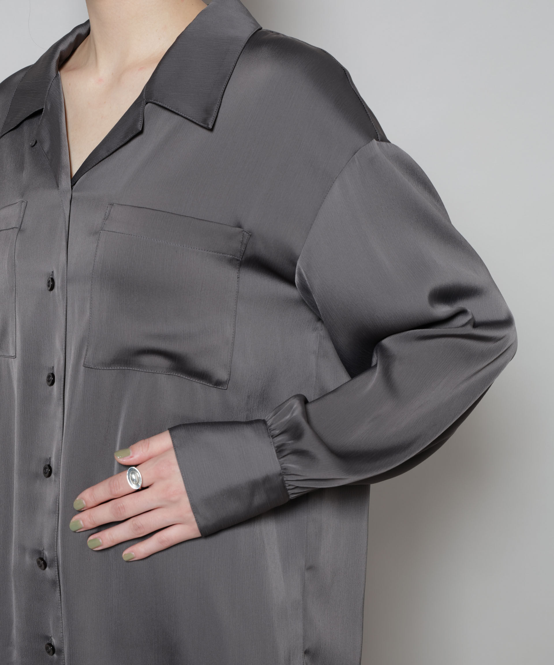 nano･universe「サテンオープンカラーシャツ(セットアップ可)」|シャツ・ブラウス|