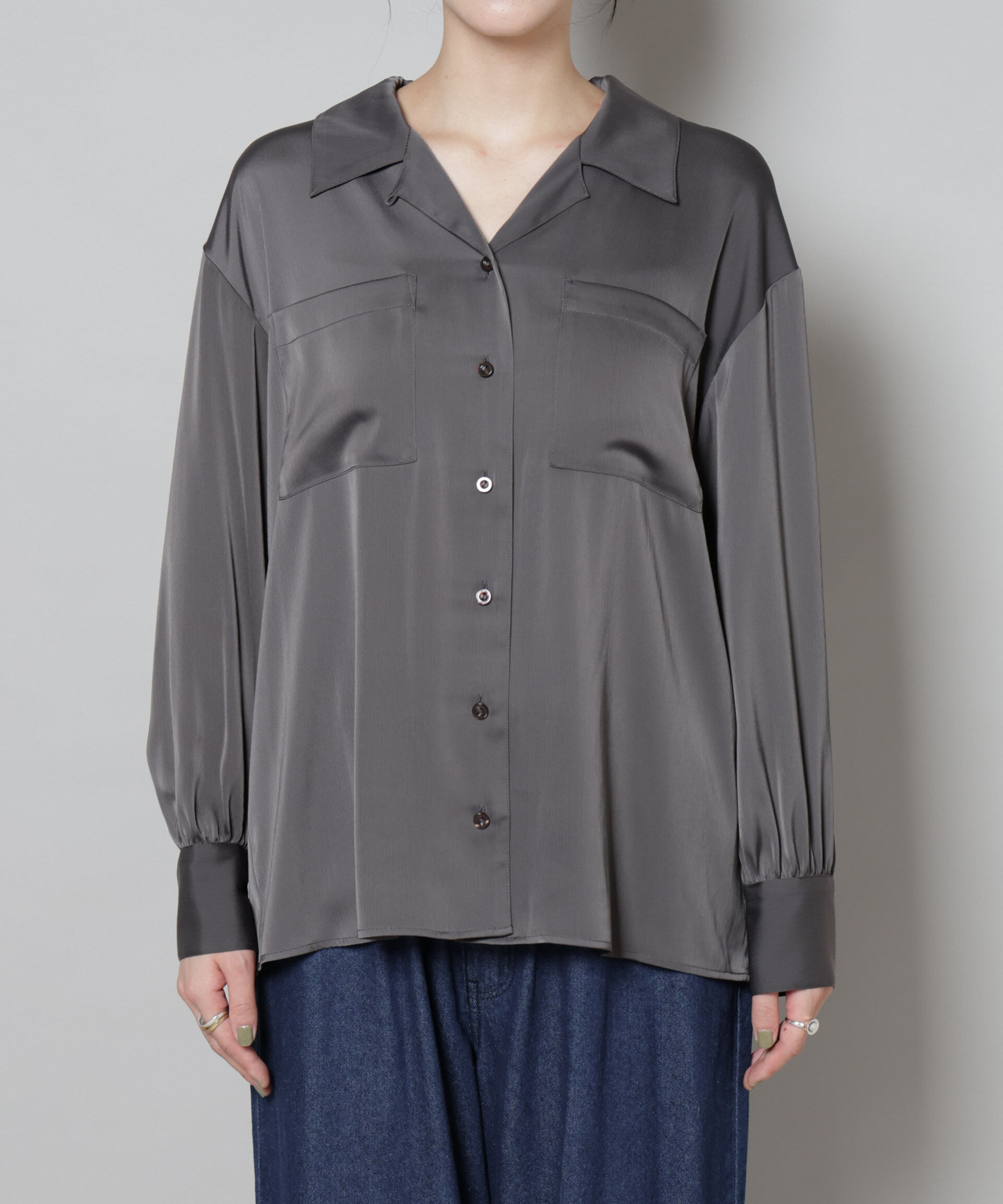 nano･universe「サテンオープンカラーシャツ(セットアップ可)」|シャツ・ブラウス|