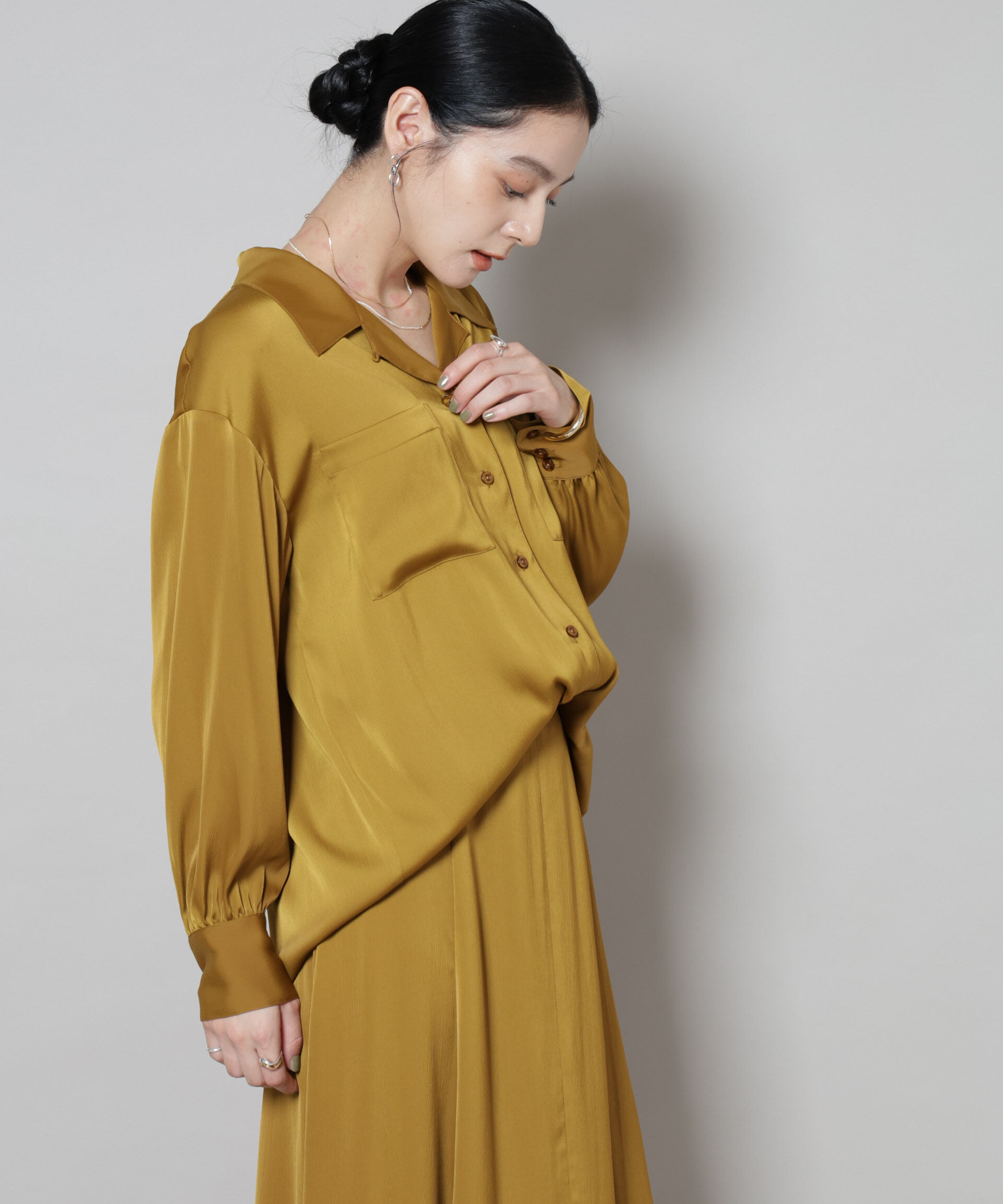 nano･universe「サテンオープンカラーシャツ(セットアップ可)」|シャツ・ブラウス|