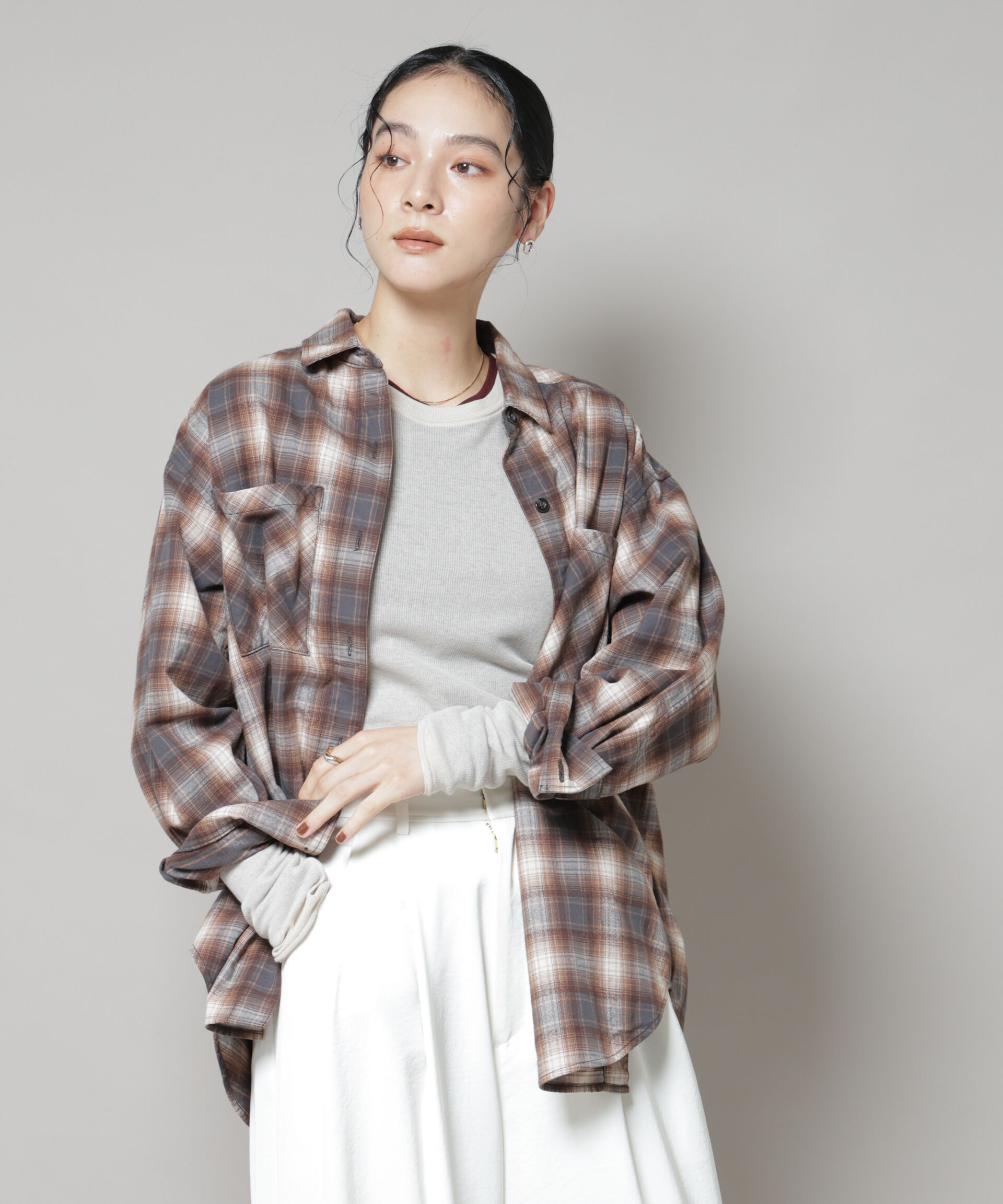 nano･universe「オンブレチェックオーバーネルシャツ」|シャツ・ブラウス|