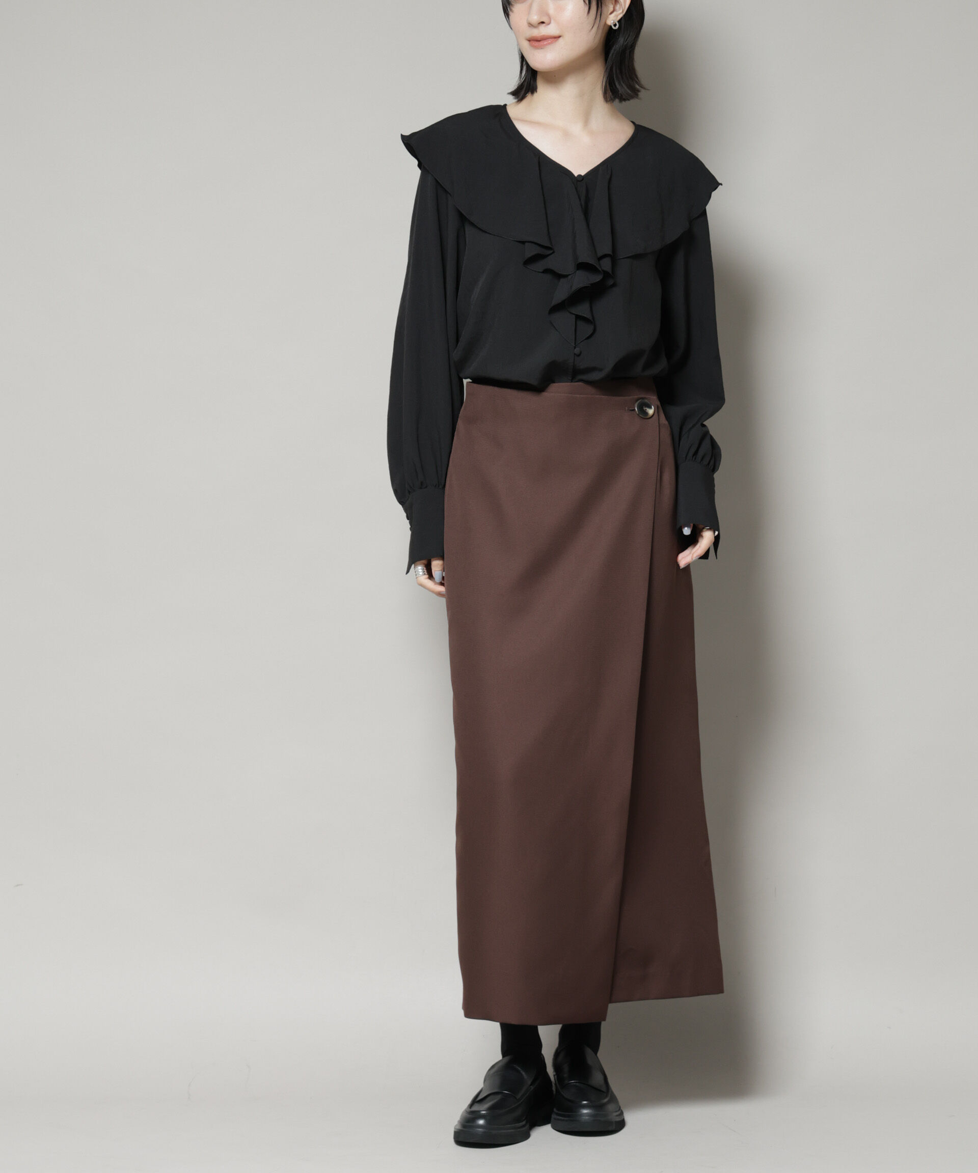 nano･universe「ラップ風スカート」|スカート|ブラウン