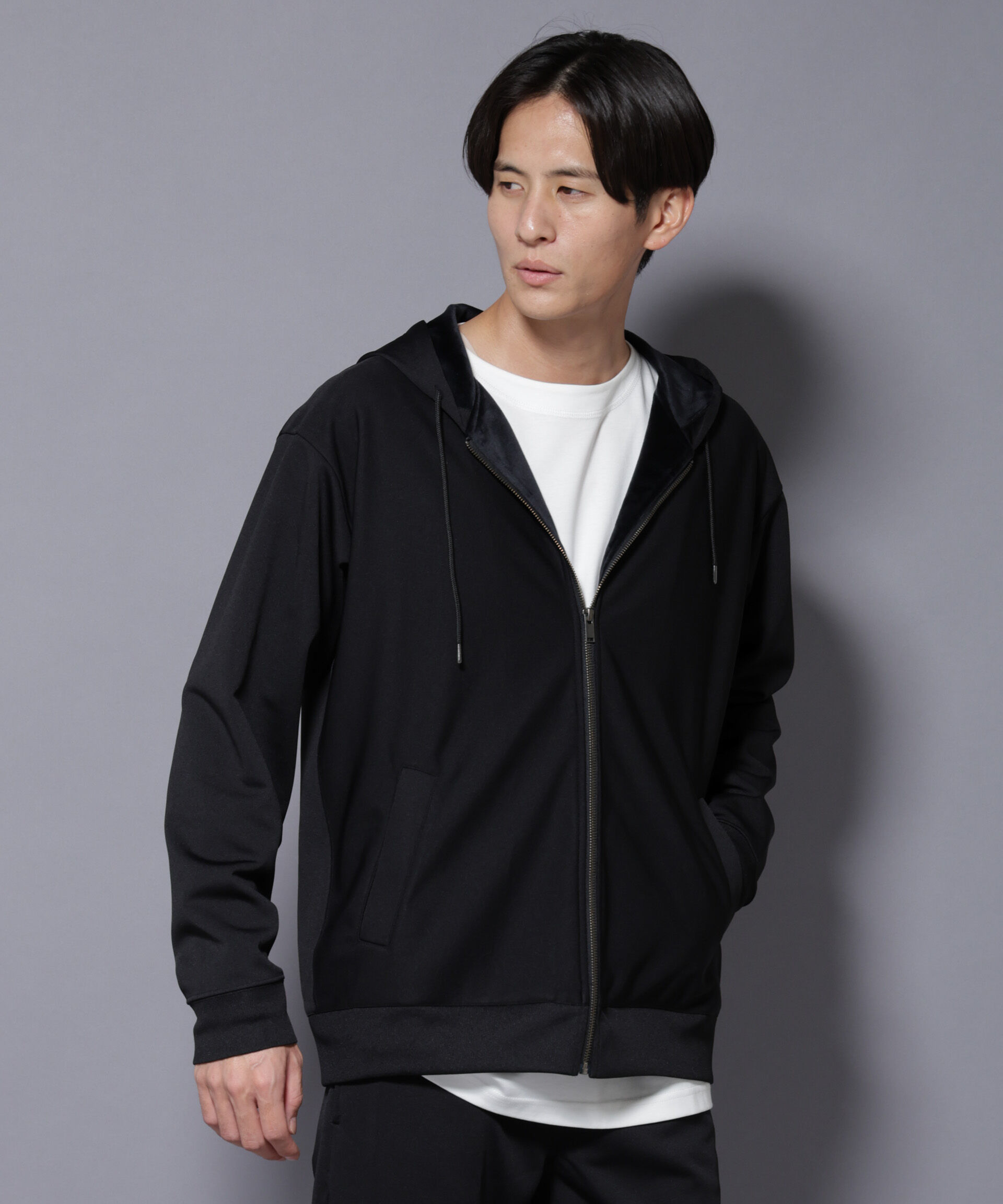 nano･universe「｢MC｣coveross(R) フリースボンディングジップアップパーカー」|Tシャツ・カットソー|ブラック