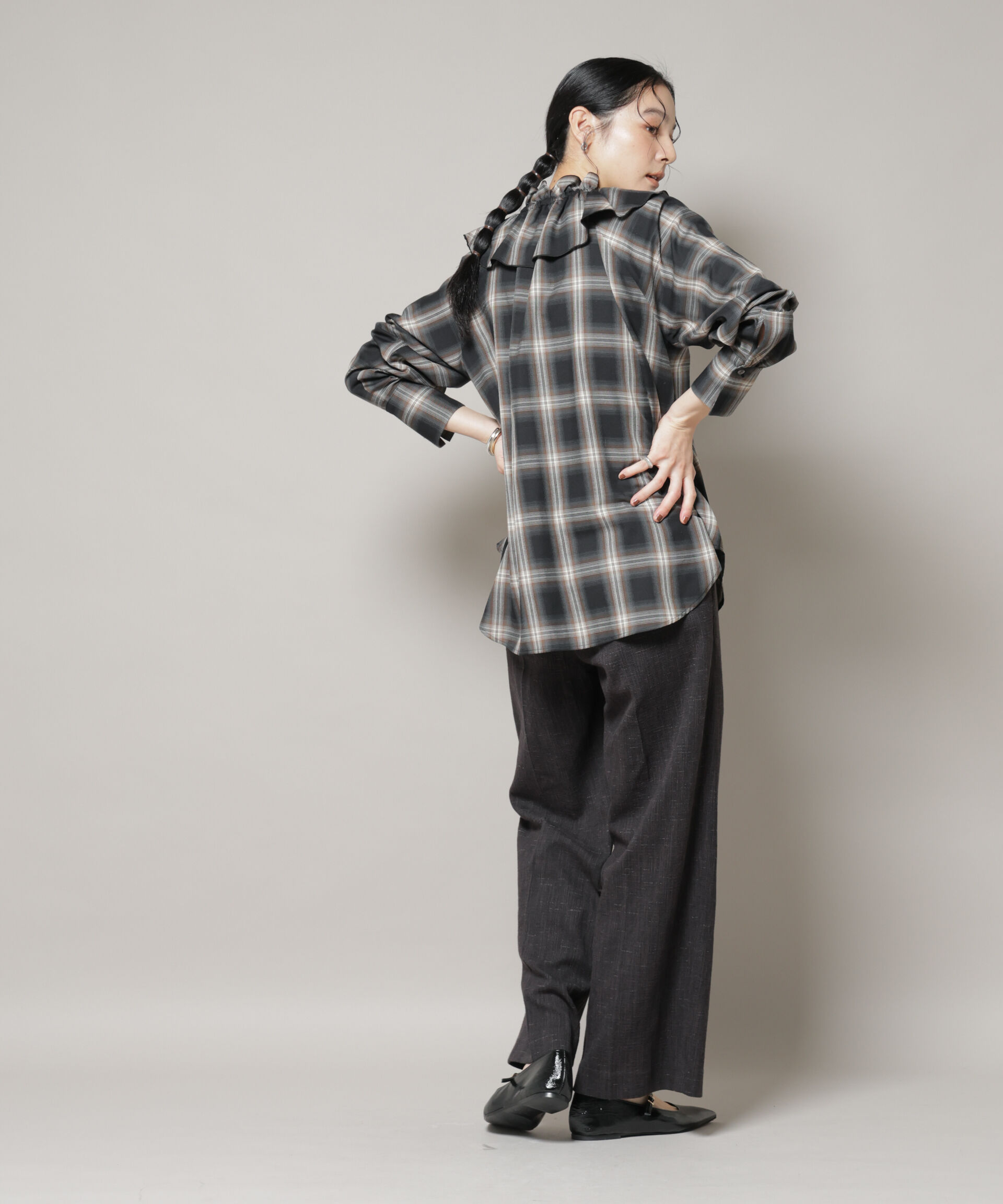 nano･universe「ツイードタックセミワイドパンツ(セットアップ可)」|チノ|