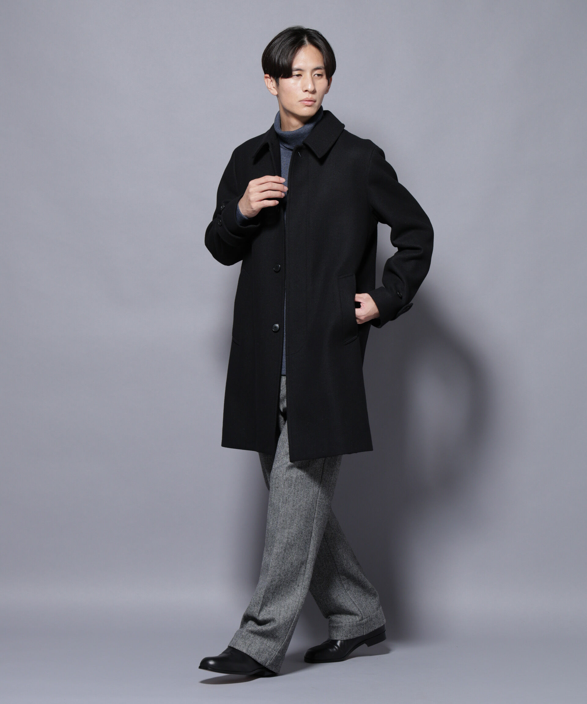nano･universe「ウール/Nメルトンステンカラーコート」|その他|ブラック