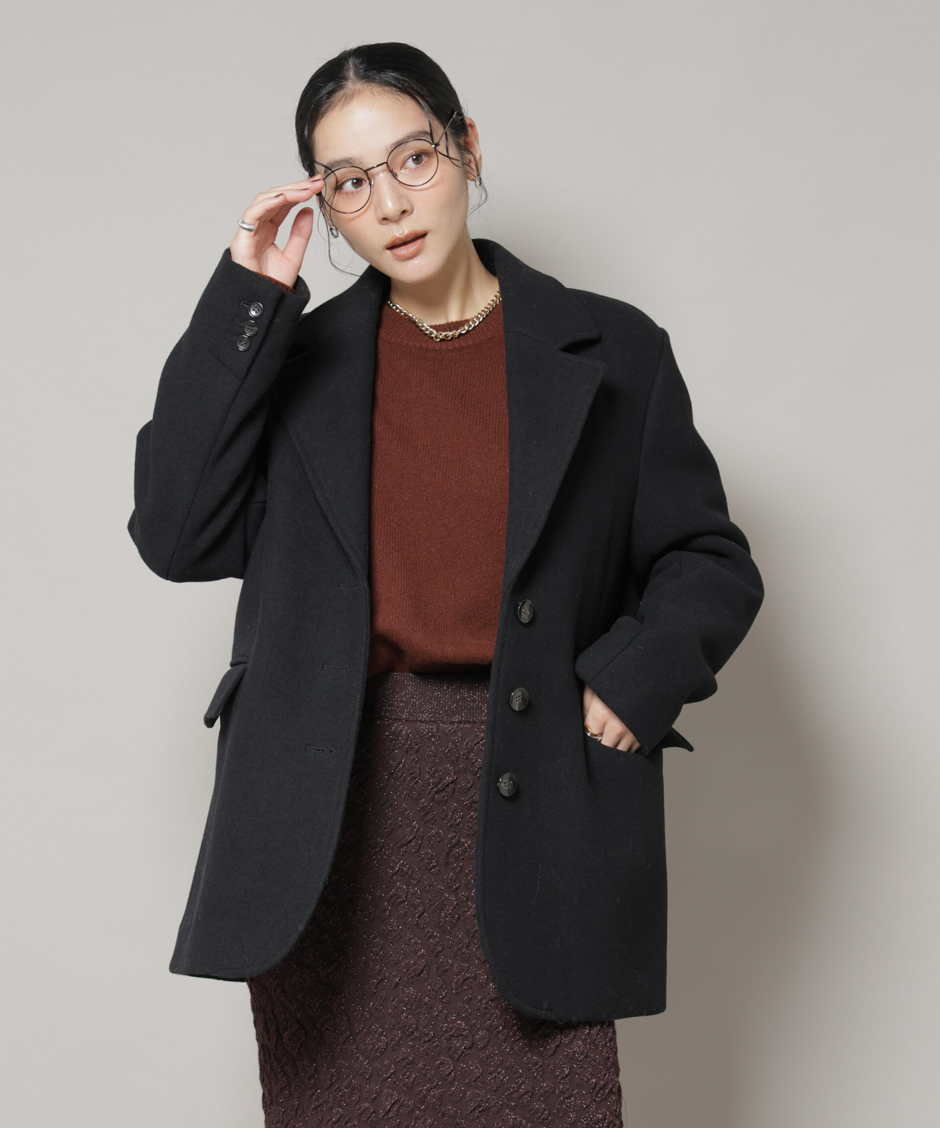 nano･universe「ワイドショルダージャケット」|テーラードジャケット|ブラック