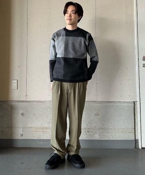 nano･universe「ブロックチェッククルーネックニット」|ニット・セーター|