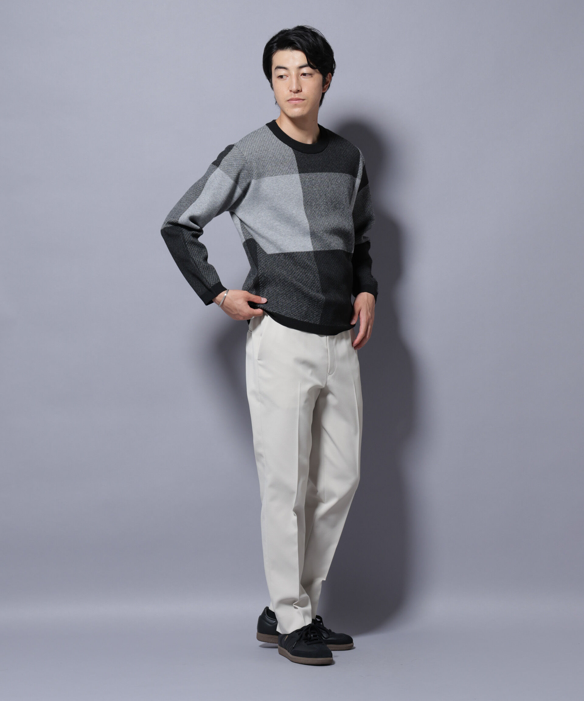 nano･universe「ブロックチェッククルーネックニット」|ニット・セーター|