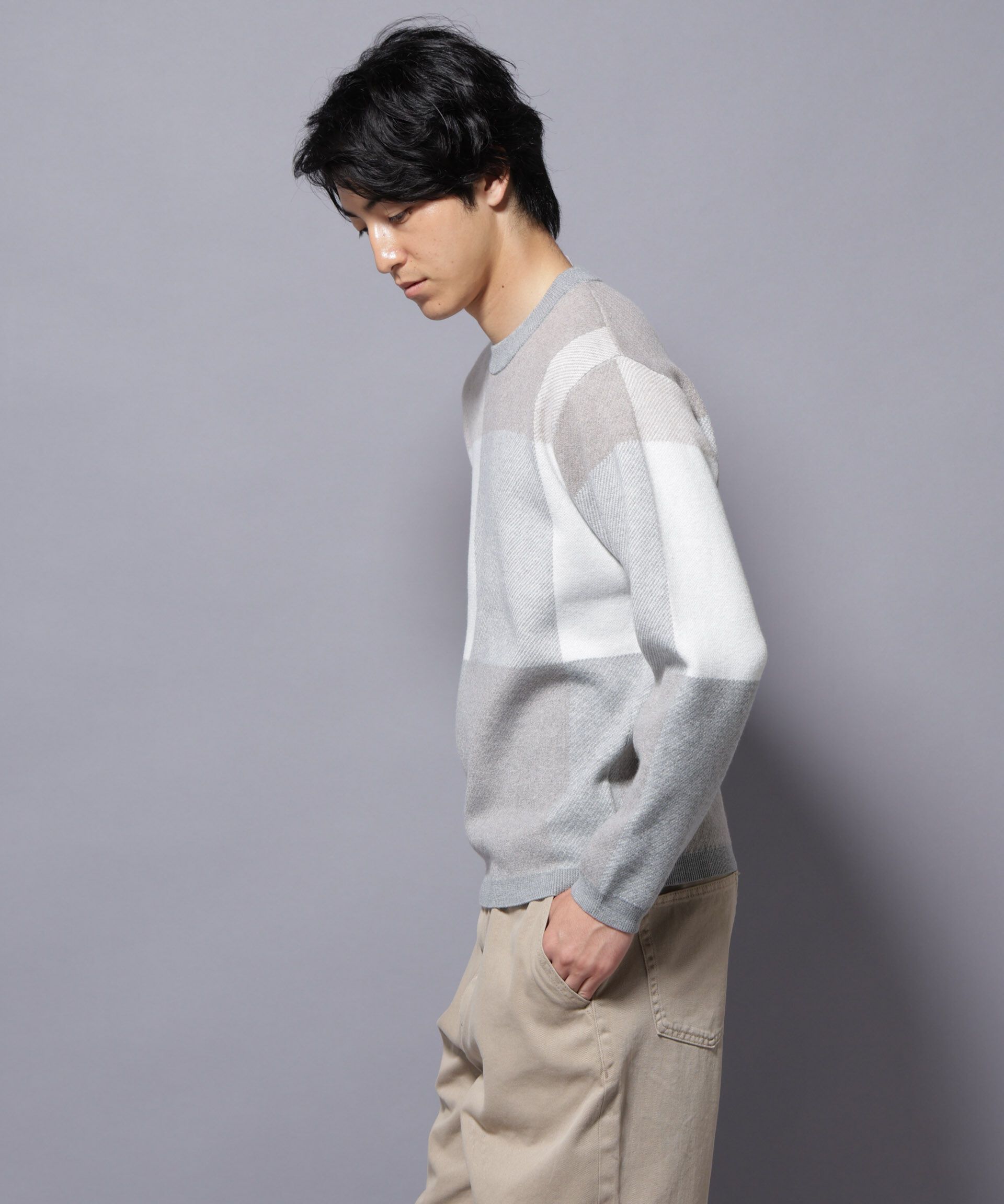 nano･universe「ブロックチェッククルーネックニット」|ニット・セーター|