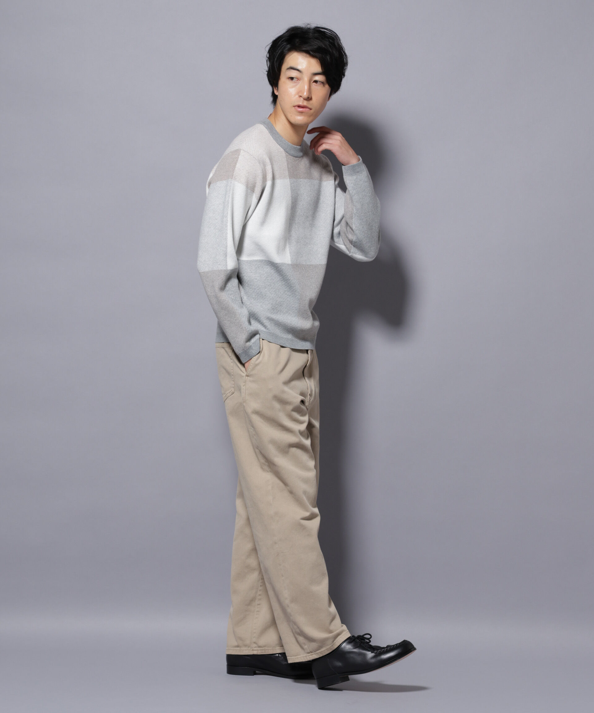 nano･universe「ブロックチェッククルーネックニット」|ニット・セーター|