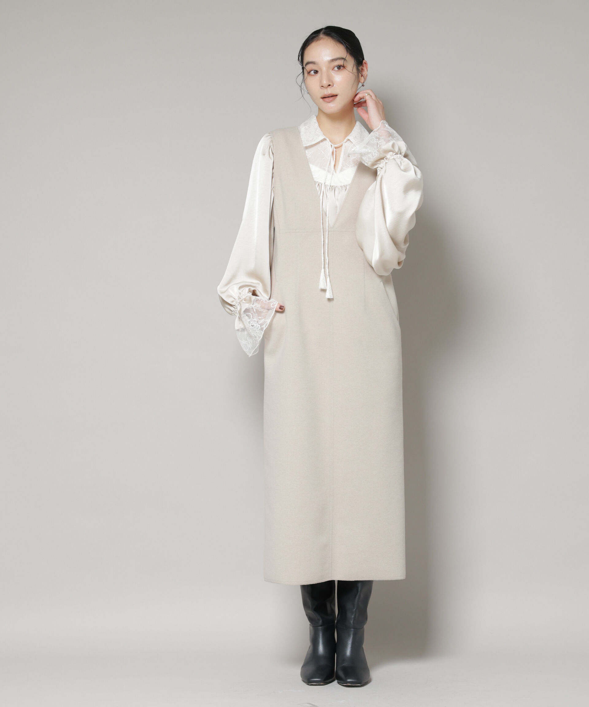 nano･universe「ニードルジャージーVネックワンピース」|ワンピース|