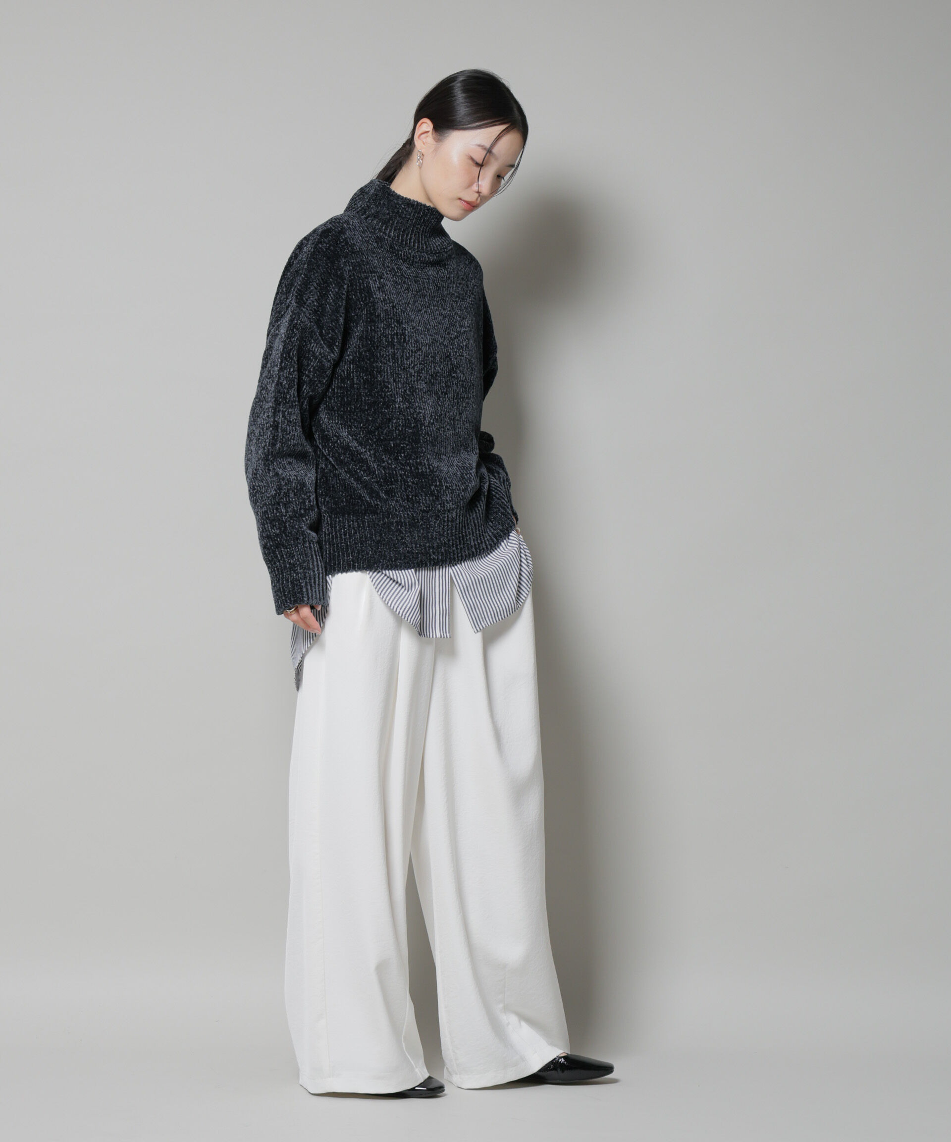 nano･universe「ベロアモールハイネックワイドニット」|ニット・セーター|