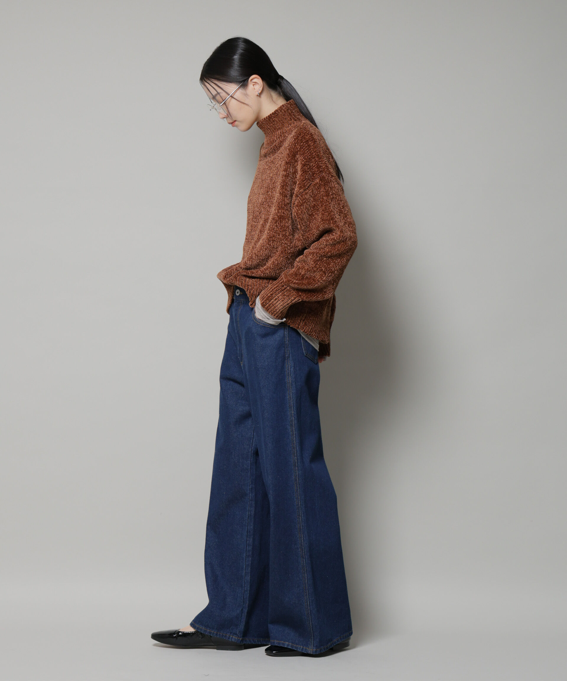 nano･universe「ベロアモールハイネックワイドニット」|ニット・セーター|