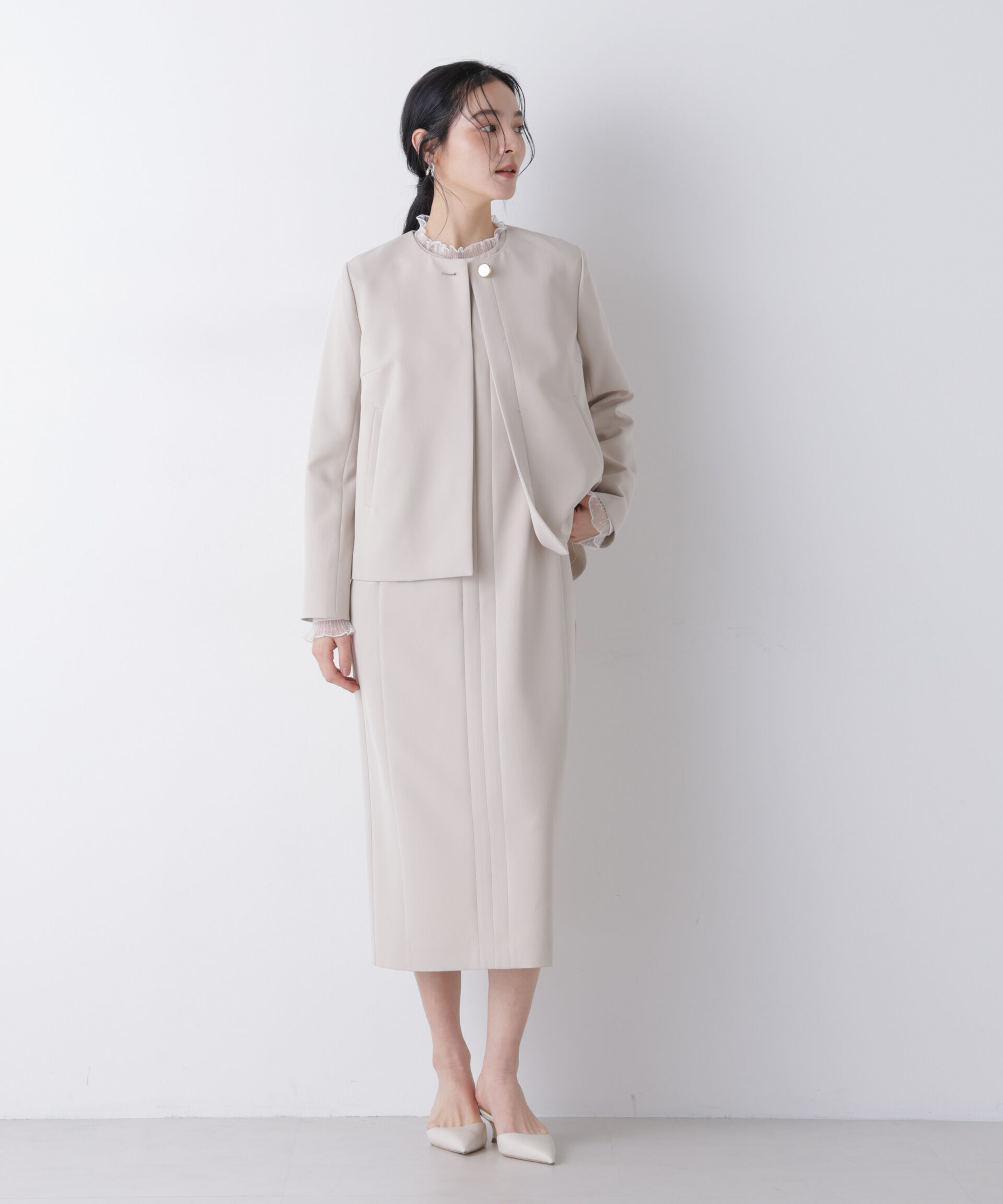 nano･universe「デイリーファンクション ノーカラージャケット(セットアップ可)」|テーラードジャケット|