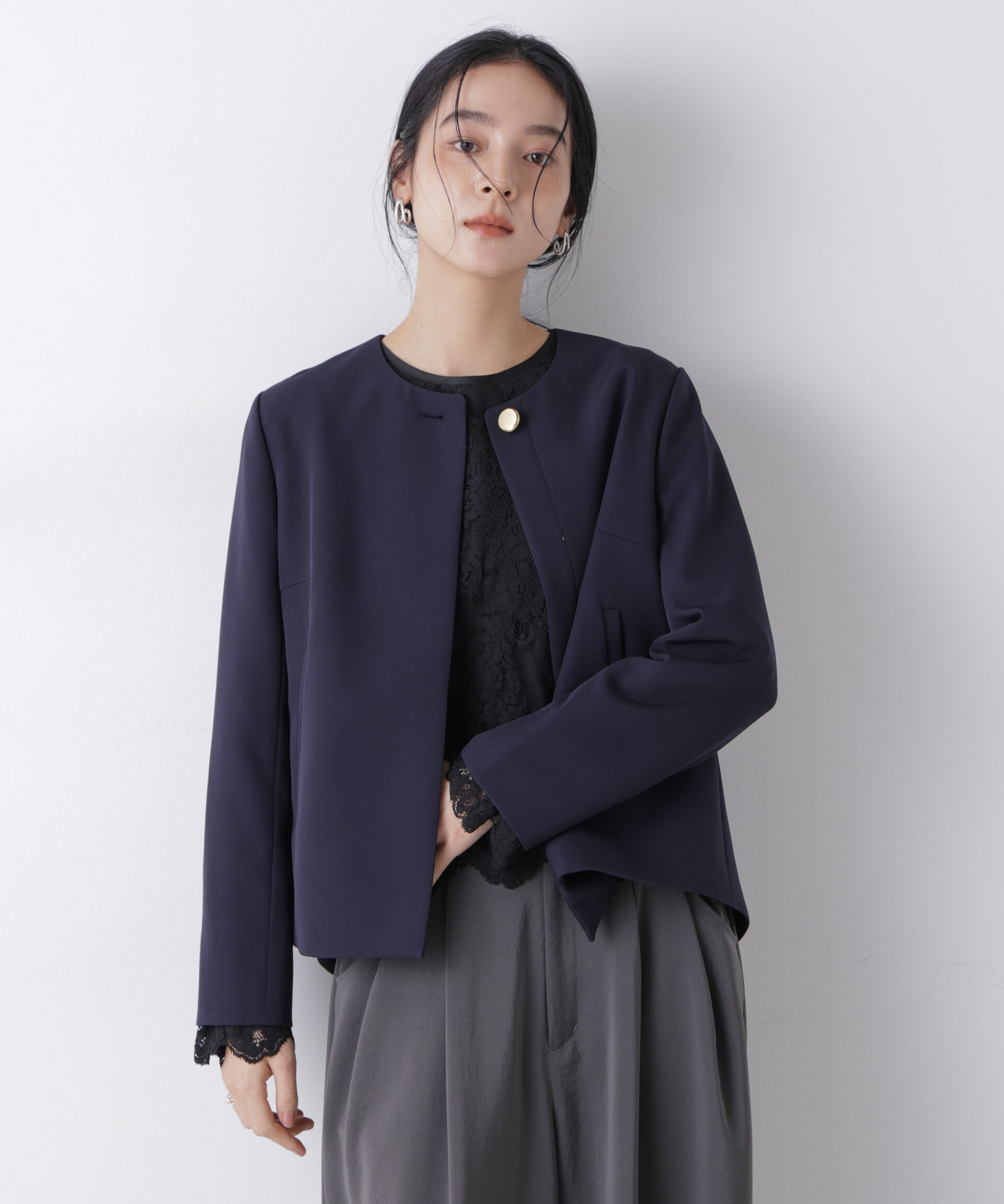 nano･universe「デイリーファンクション ノーカラージャケット(セットアップ可)」|テーラードジャケット|