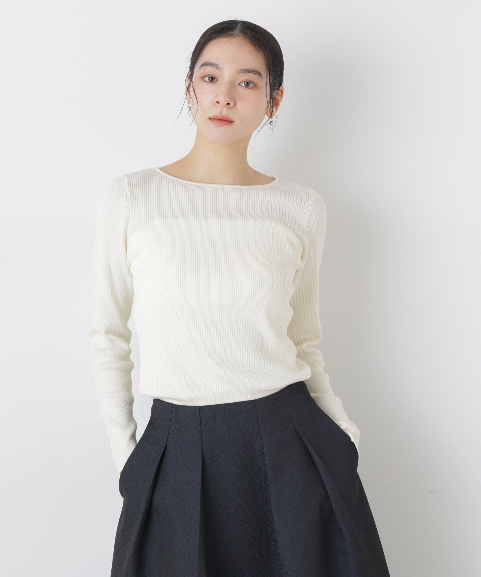 nano･universe「ウォッシャブルハイツイストボートネックリブニット」|ニット・セーター|