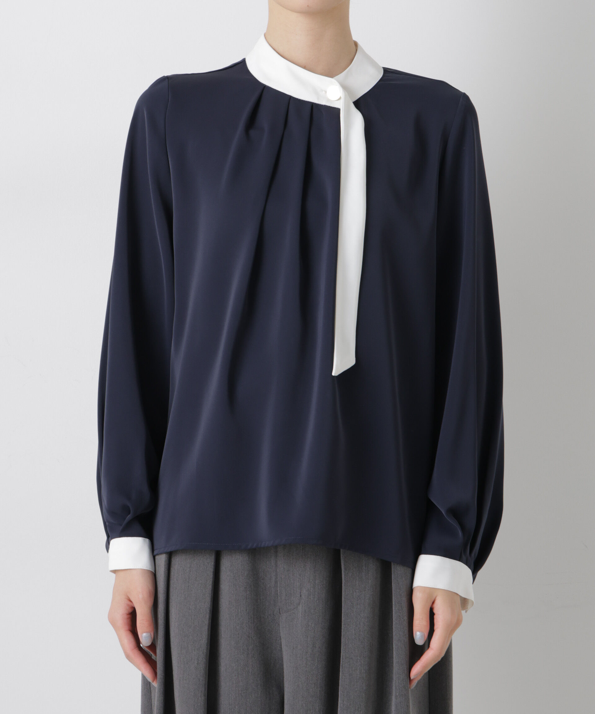 nano･universe「フロントタックバイカラーボータイブラウス」|シャツ・ブラウス|