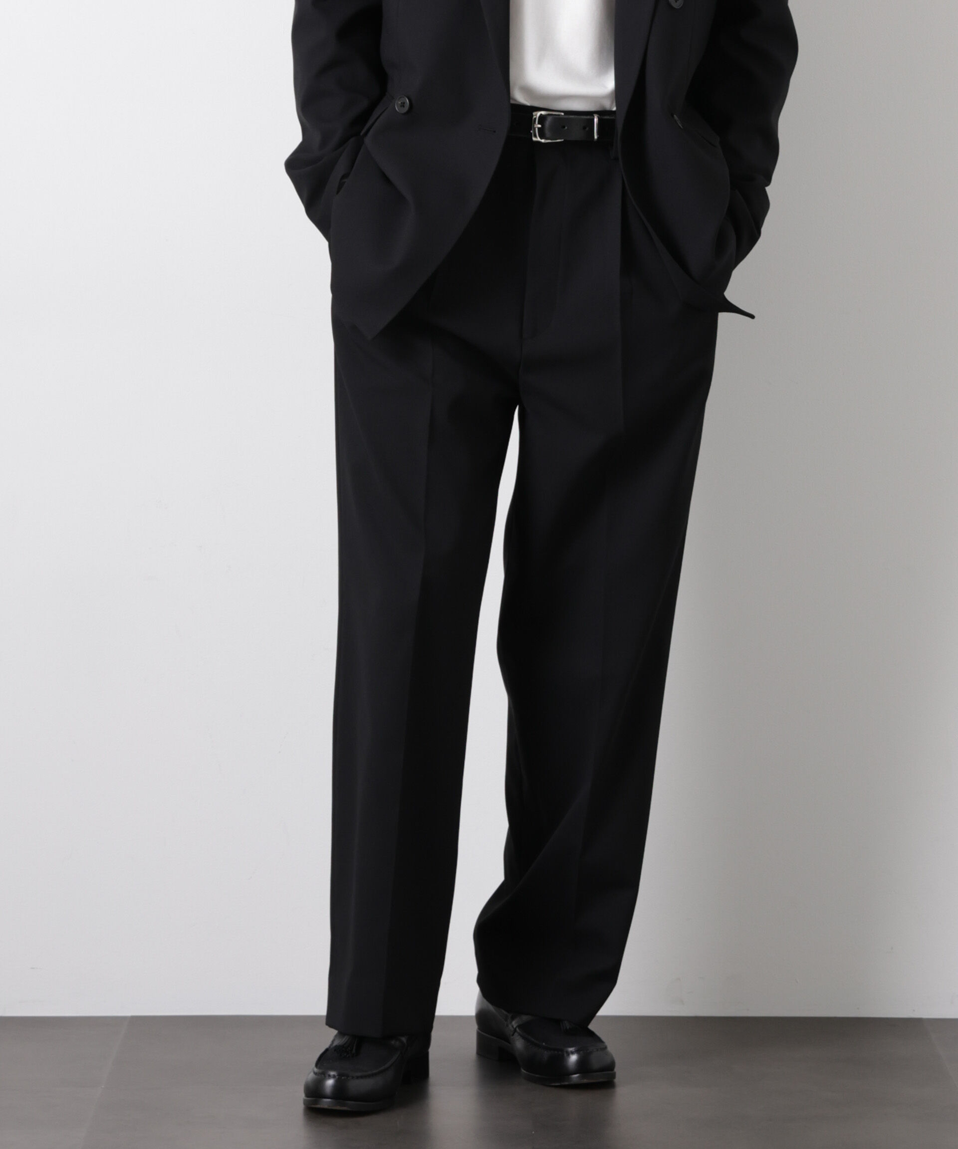 nano･universe「Reflax(R)オックスストレートパンツ（セットアップ可)」|チノ|ブラック