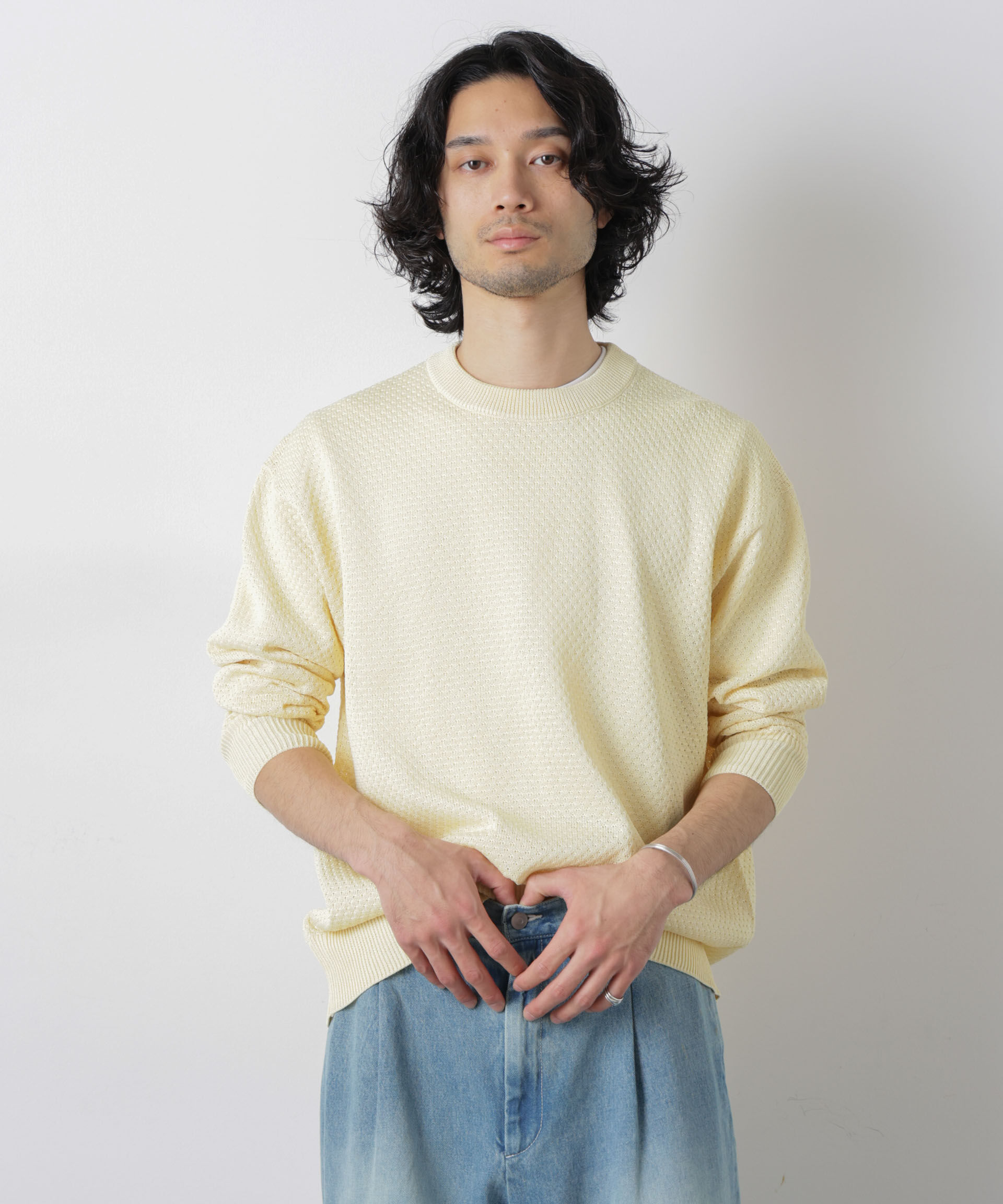 nano･universe「ギマクルーネックプルオーバー」|ニット・セーター|L.イエロー1
