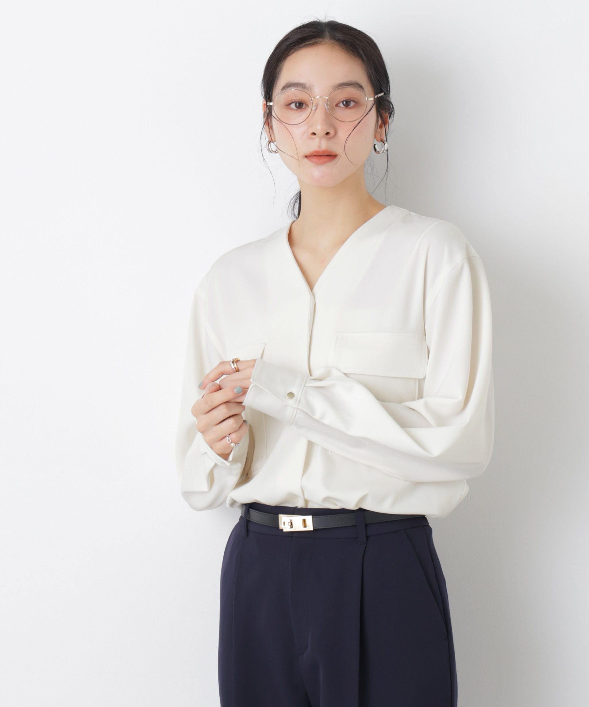 nano･universe「スキッパーポケットブラウス」|シャツ・ブラウス|