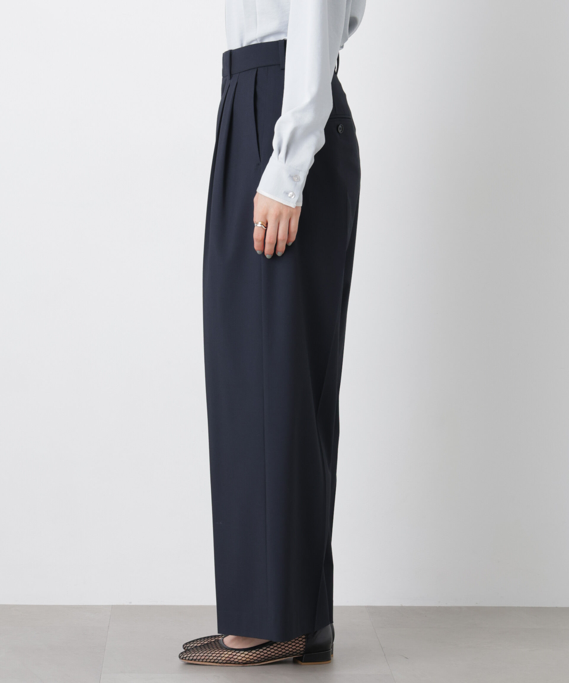 nano･universe「トロストレッチ2タックワイドパンツ(セットアップ可)」|チノ|