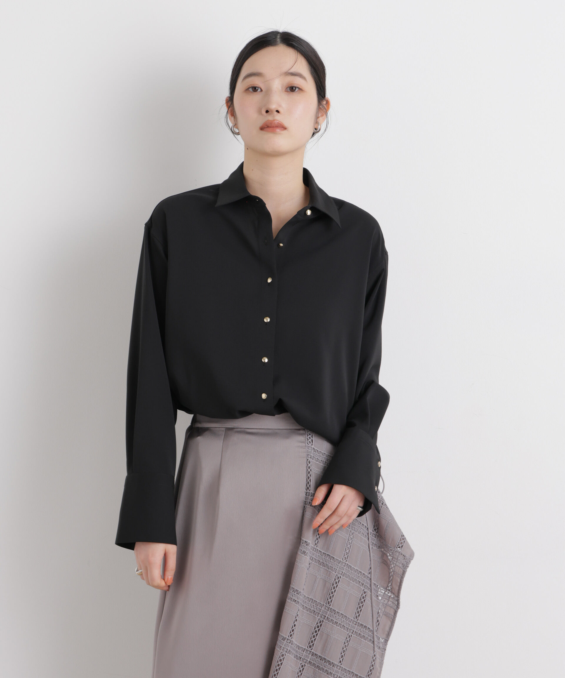 nano･universe「ハイツイストドライベルテッドロングシャツ(セットアップ可)」|シャツ・ブラウス|ブラック