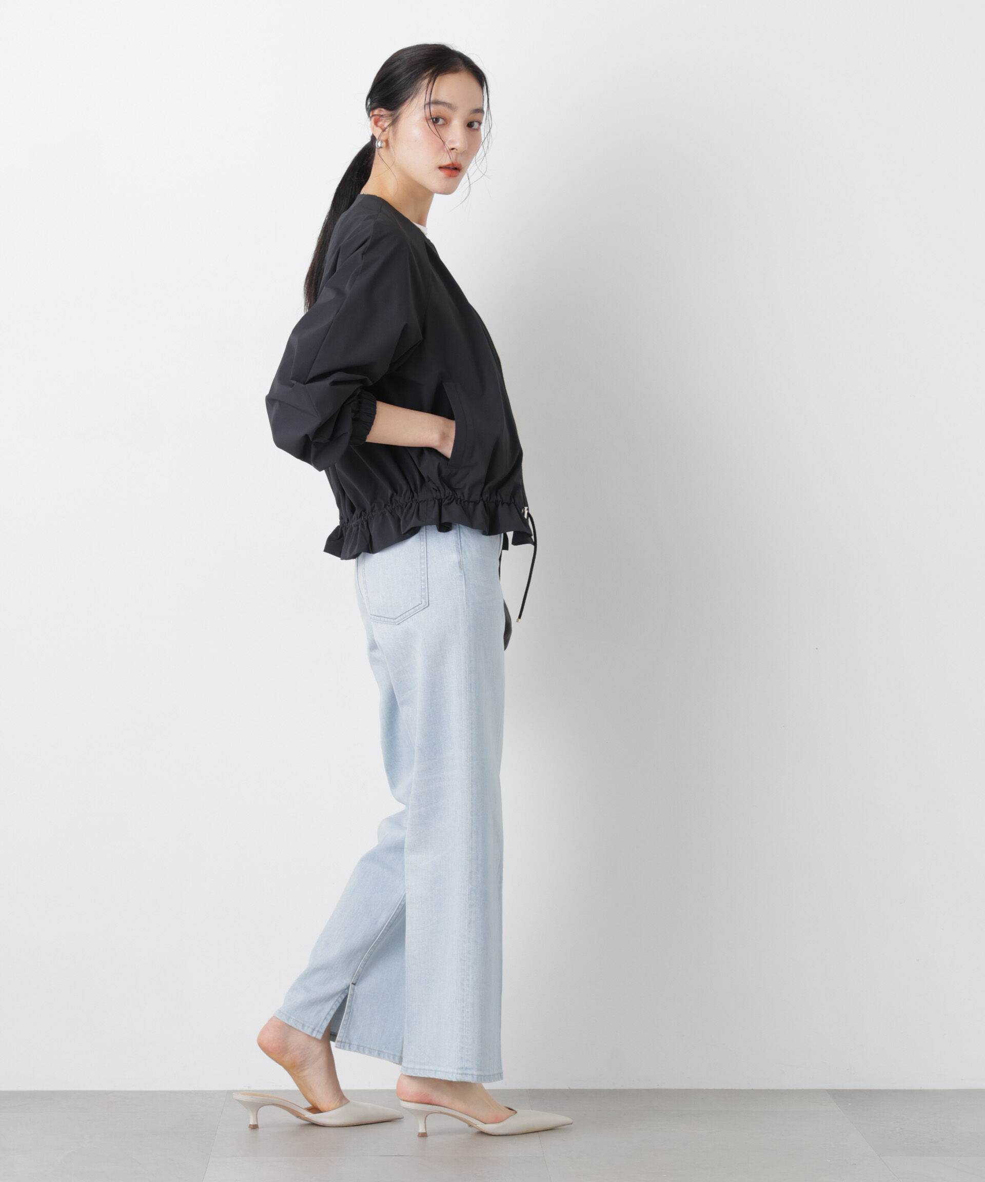 nano･universe「ノーカラードロストタックブルゾン」|ブルゾン・スタジャン|