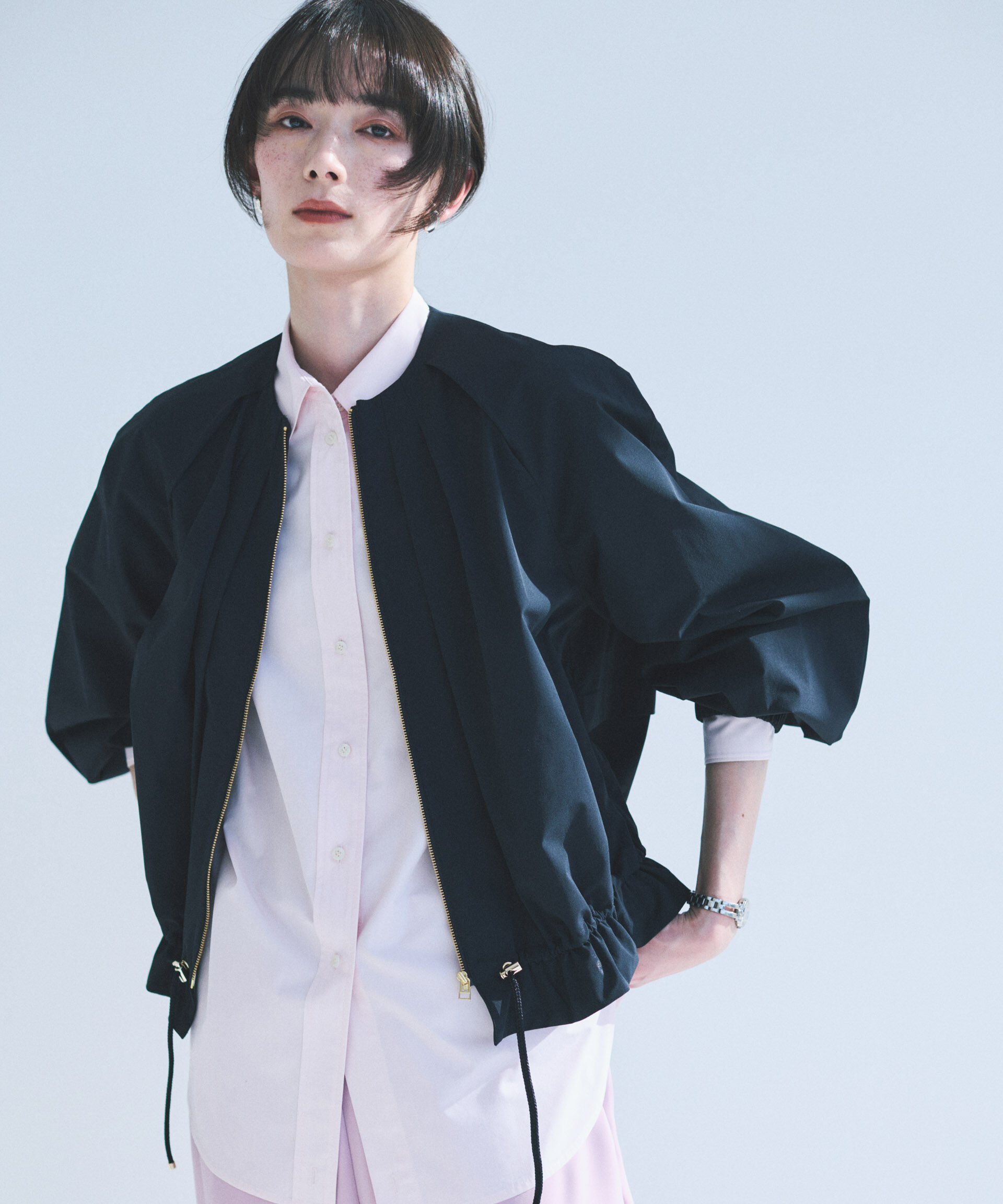 nano･universe「ノーカラードロストタックブルゾン」|ブルゾン・スタジャン|