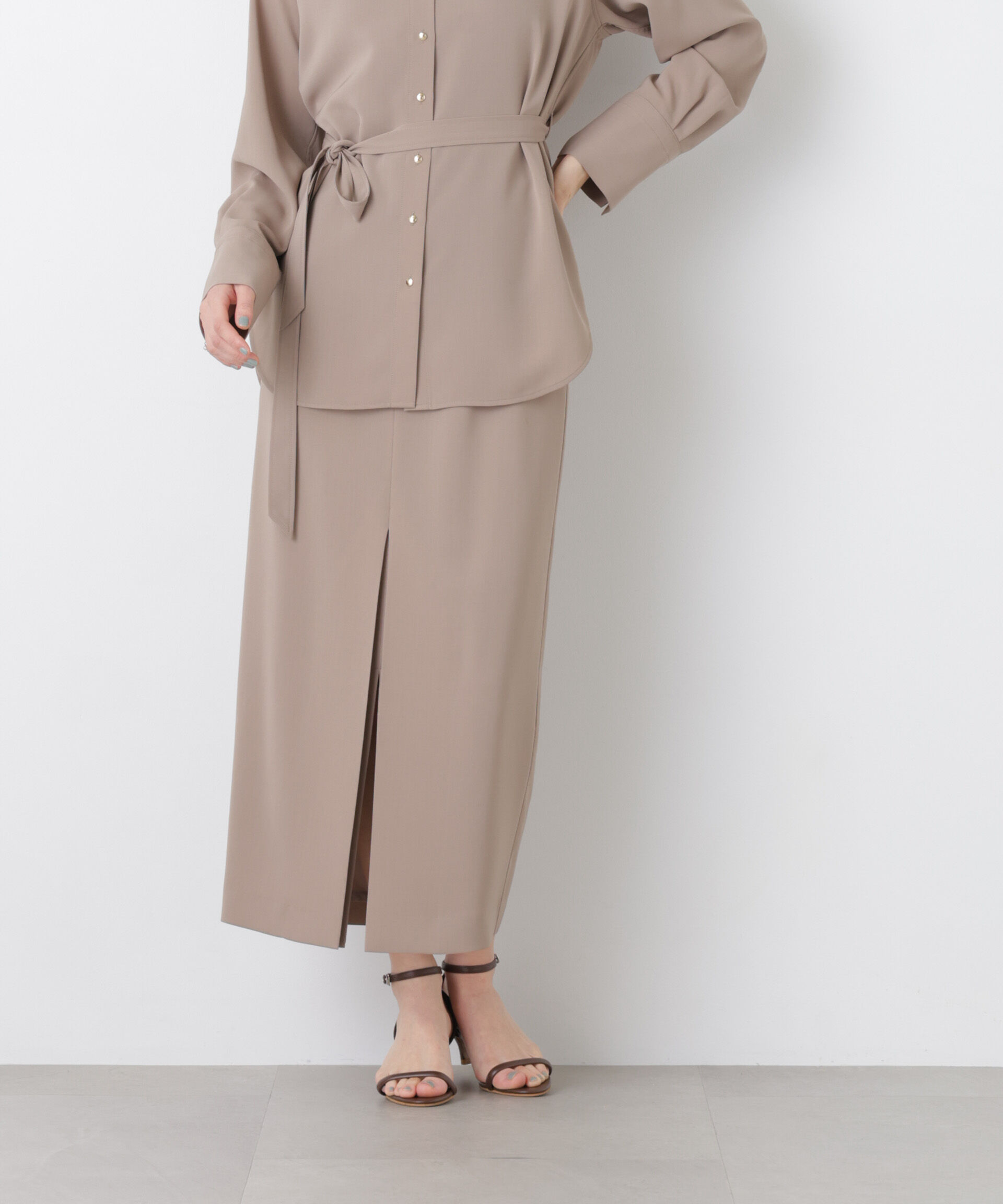 nano･universe「ハイツイストドライタックスリットロングスカート(セットアップ可)」|スカート|