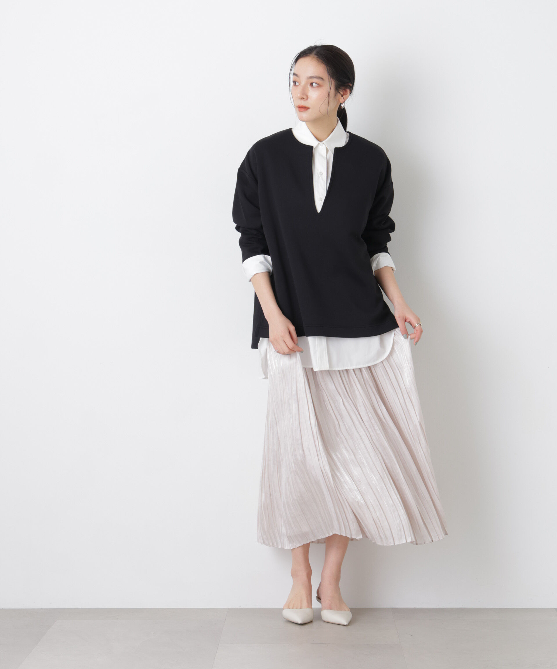 nano･universe「シャイニーサテンプリーツスカート」|スカート|