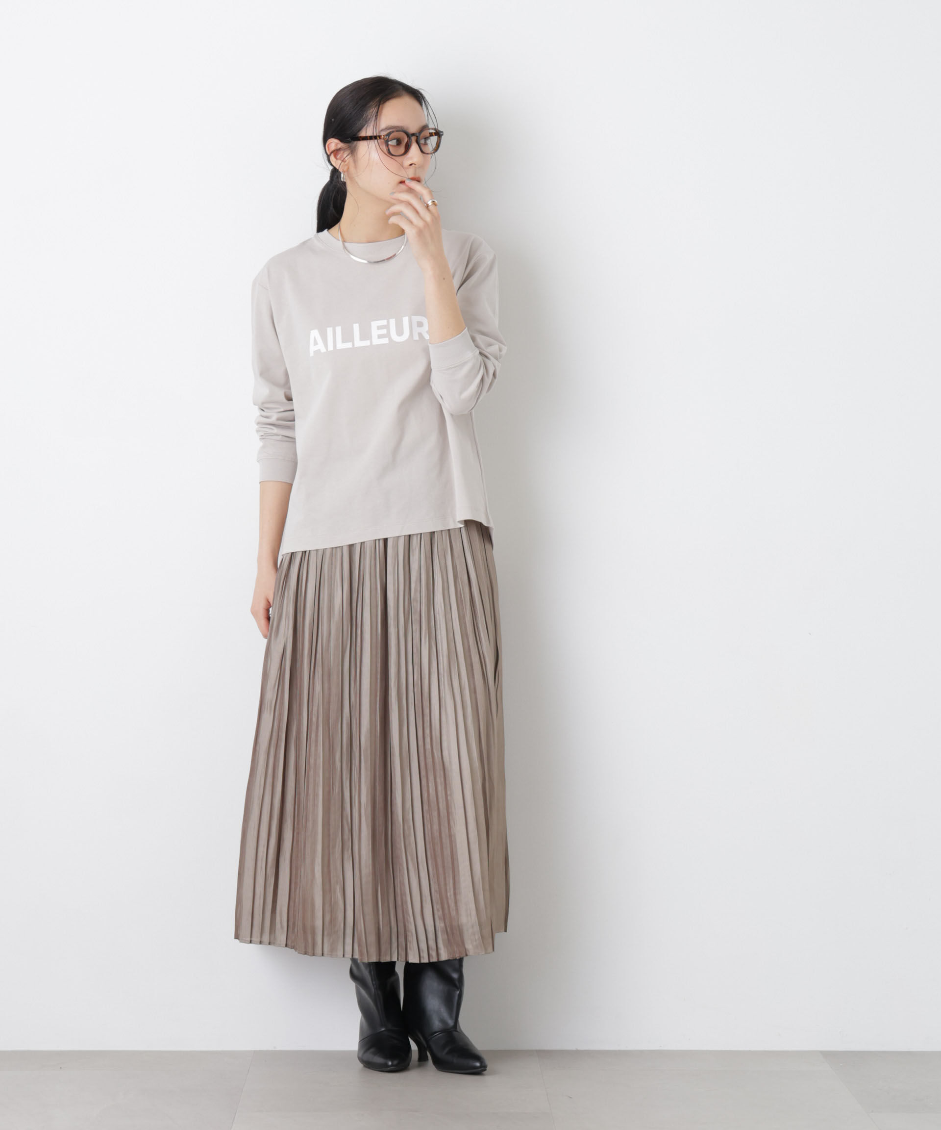 nano･universe「シャイニーサテンプリーツスカート」|スカート|