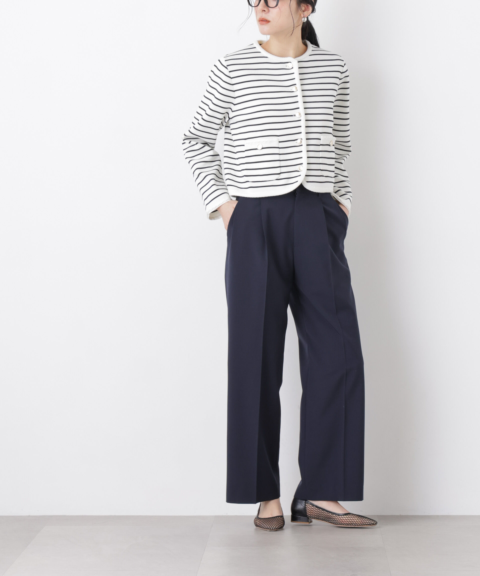 nano･universe「ライトファンクションタックセミワイドパンツ(セットアップ可)」|チノ|ネイビー