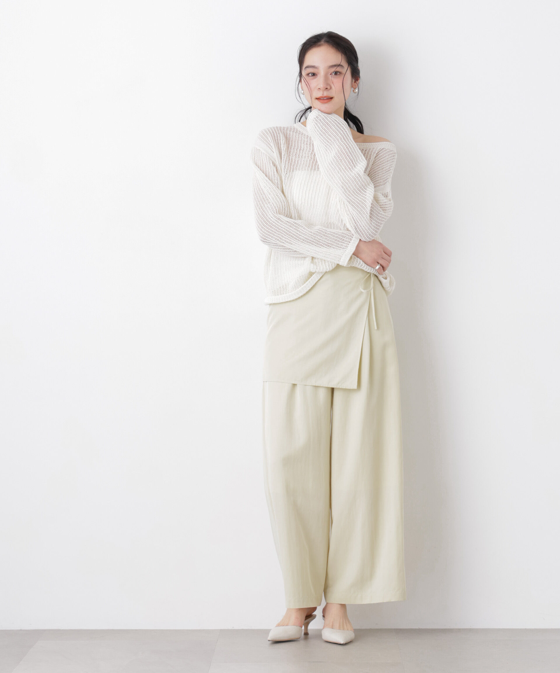 nano･universe「スカーフセットタックワイドパンツ」|チノ|
