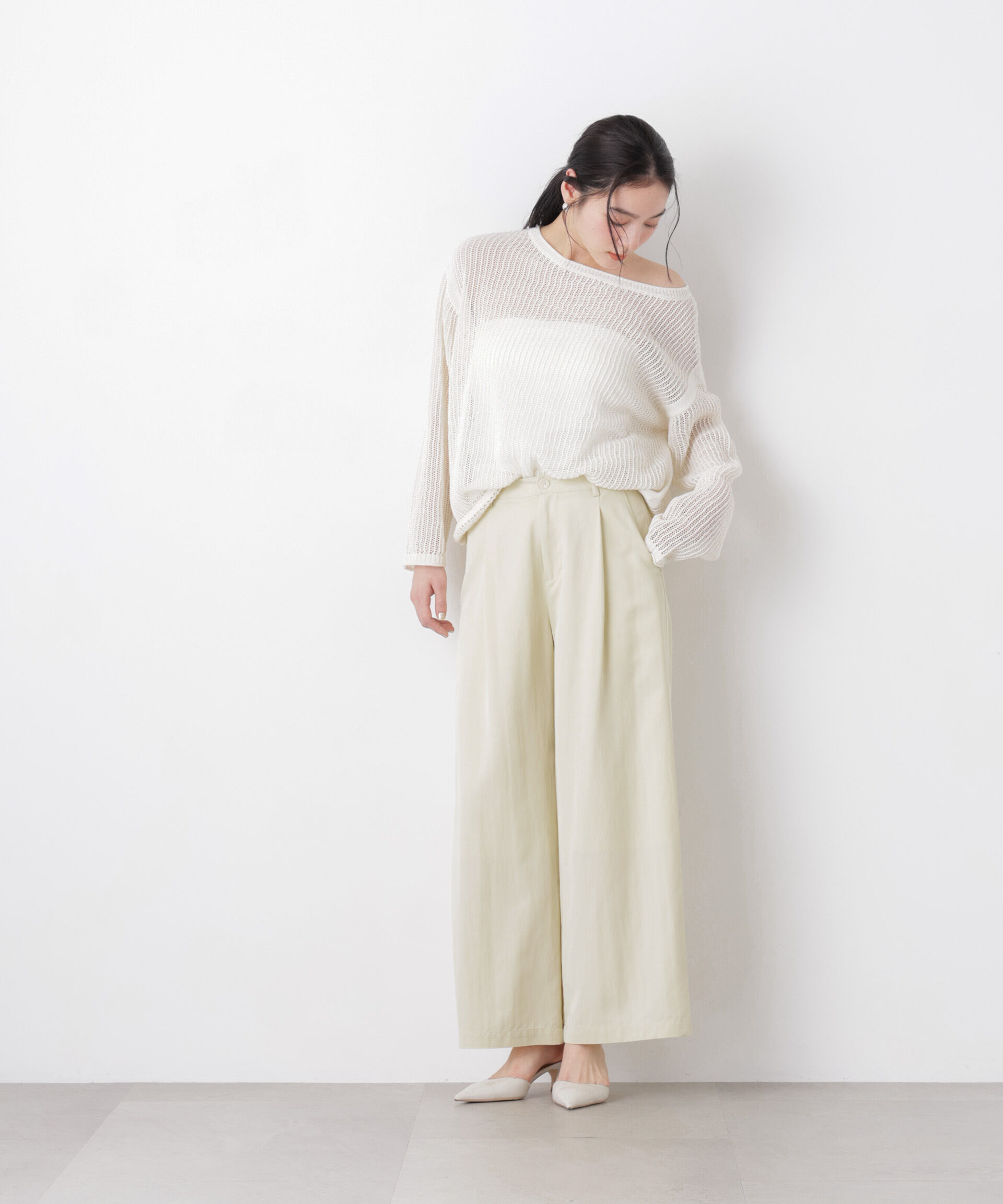 nano･universe「スカーフセットタックワイドパンツ」|チノ|