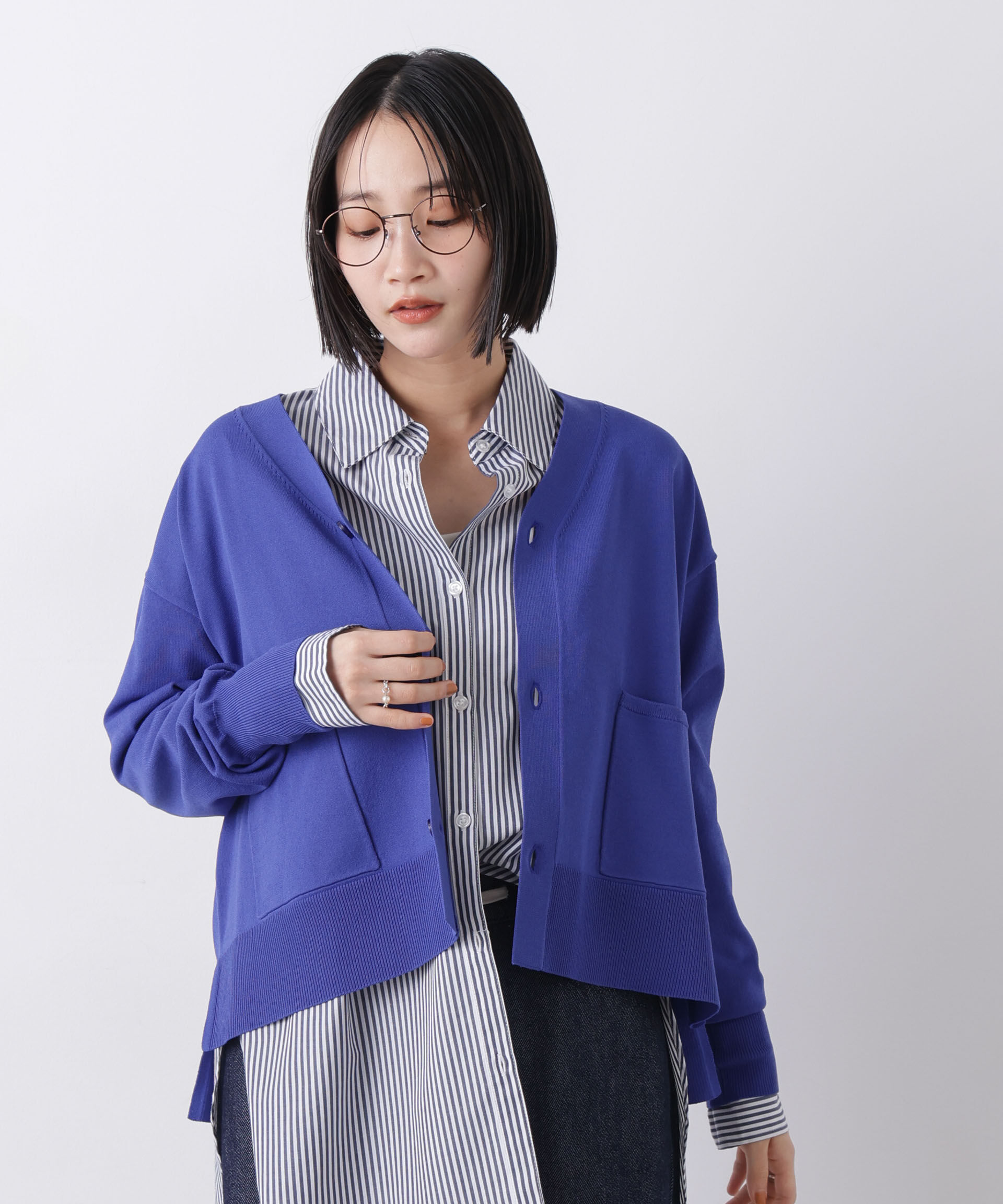 nano･universe「洗濯機洗い可UVカット接触冷感Vネックカーディガン」|ニット・セーター|ブルー