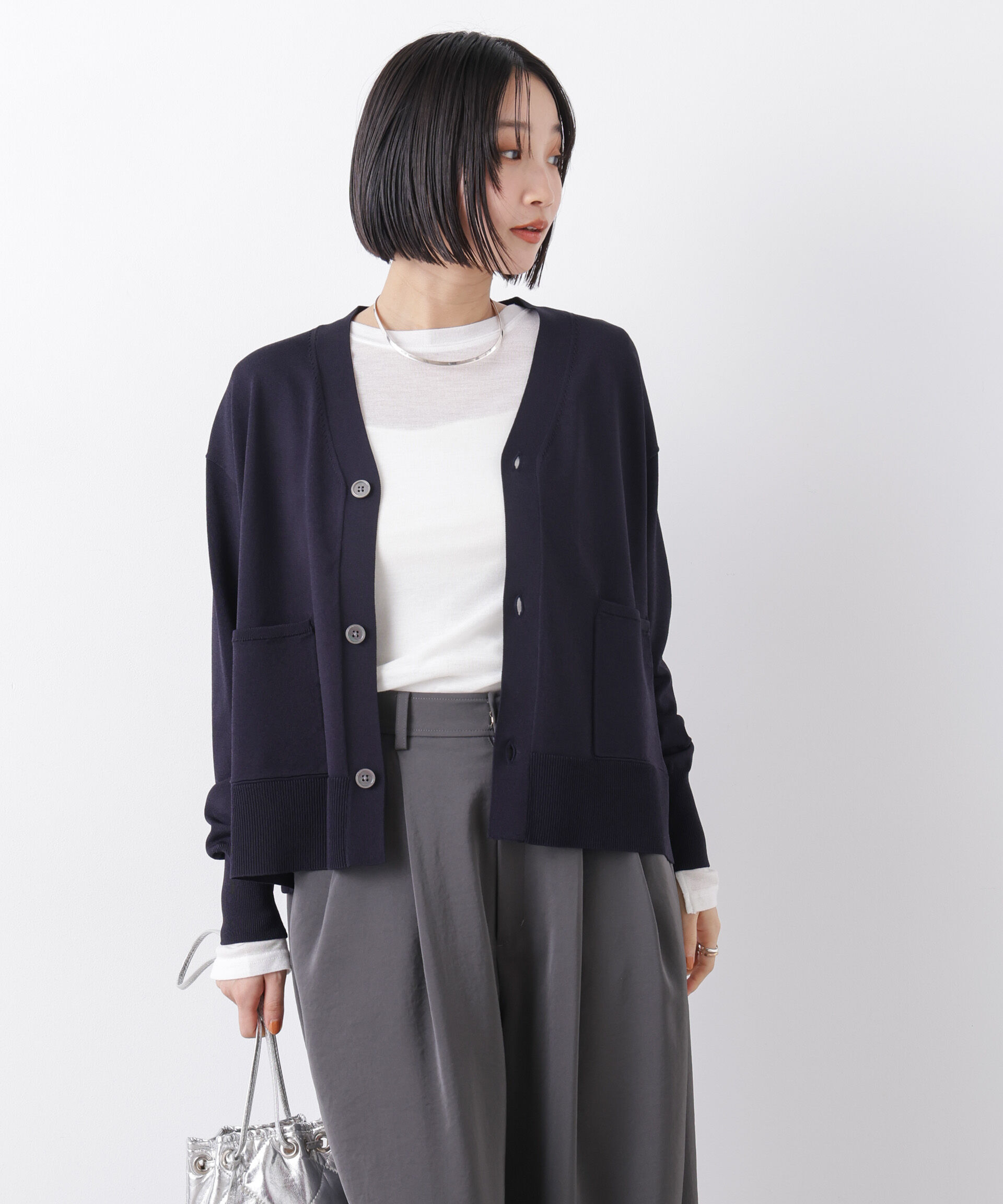 nano･universe「洗濯機洗い可UVカット接触冷感Vネックカーディガン」|ニット・セーター|