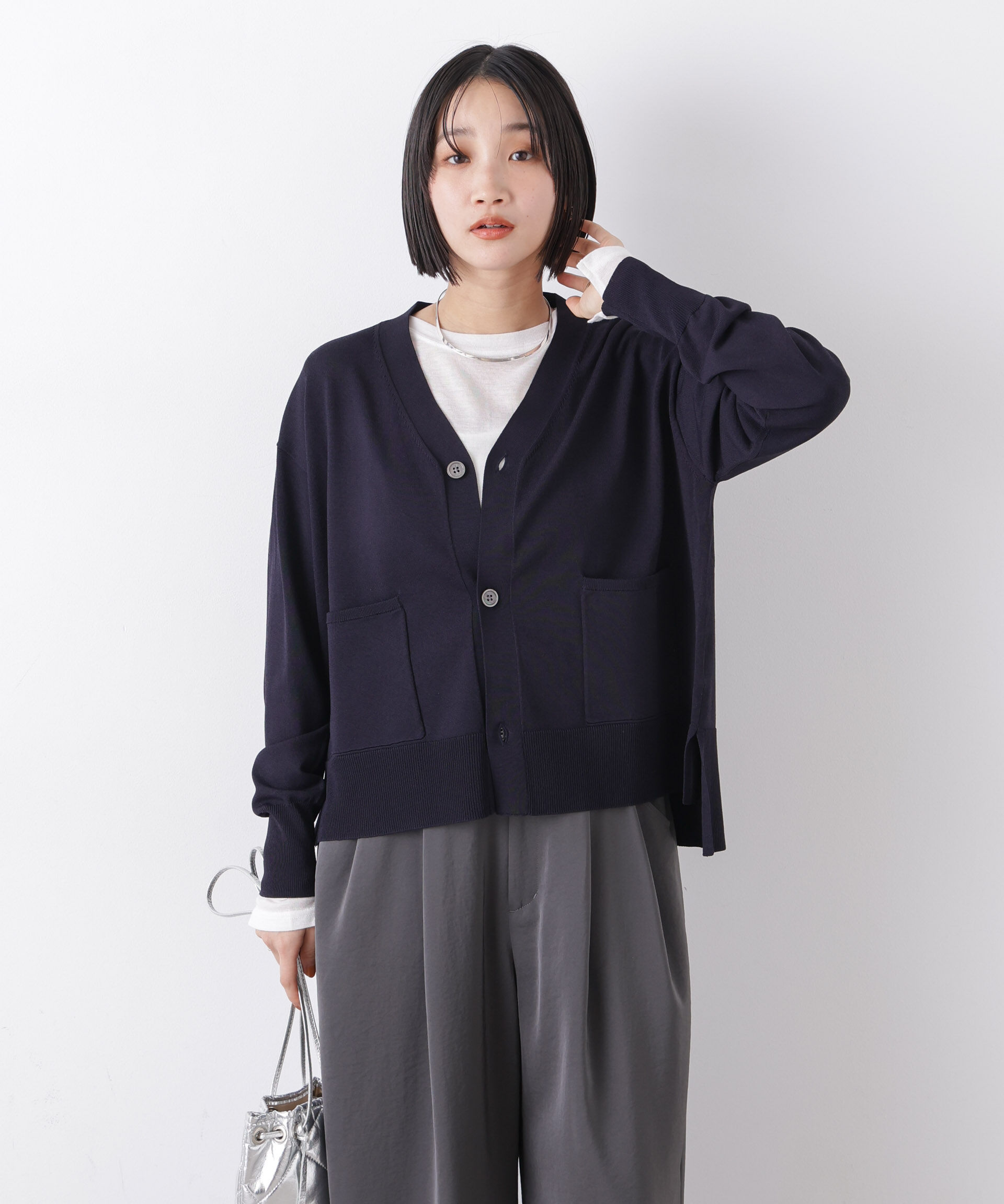 nano･universe「洗濯機洗い可UVカット接触冷感Vネックカーディガン」|ニット・セーター|