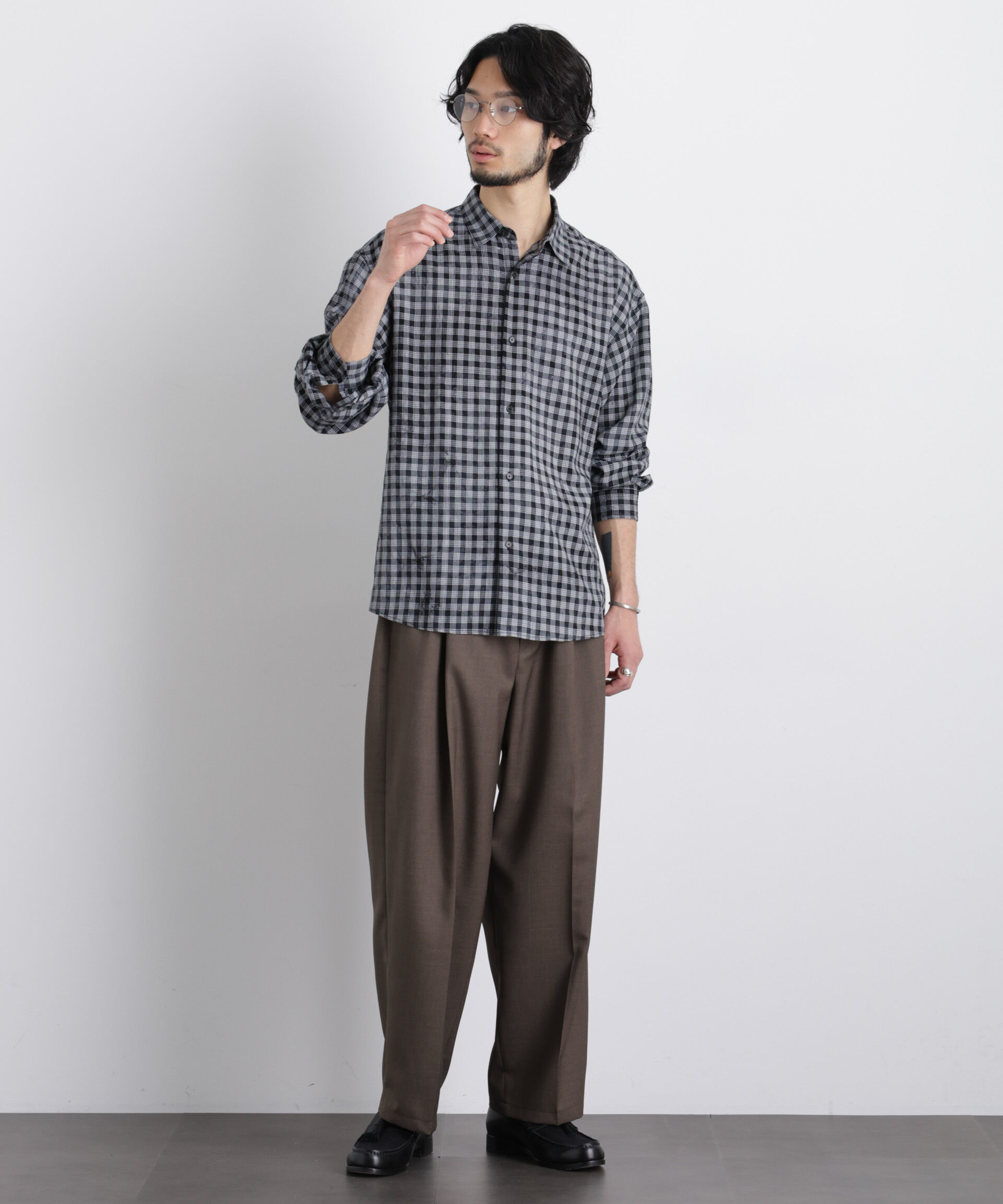 nano･universe「ケミカルフィニッシュチェック オーバーシャツ」|シャツ・ブラウス|